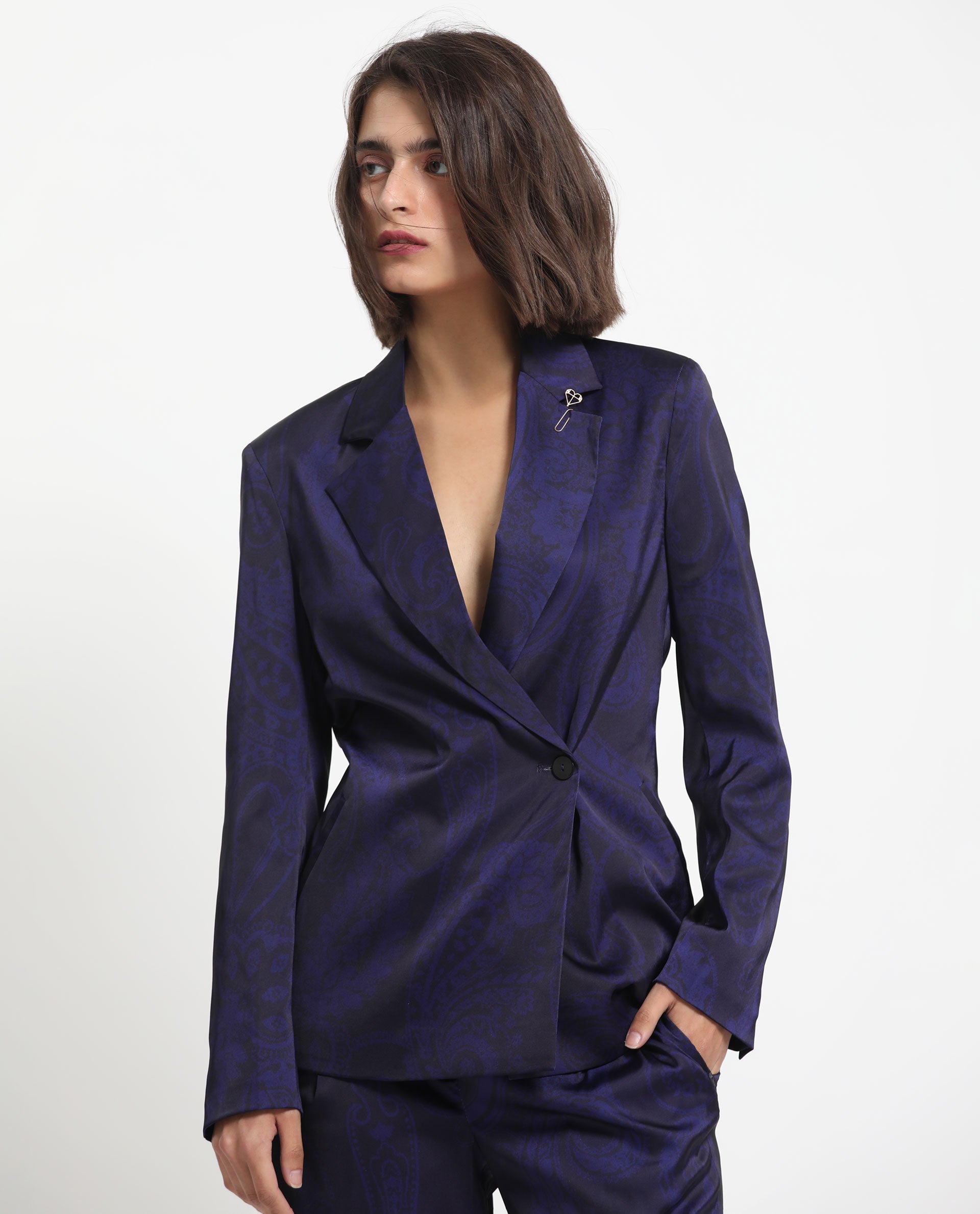 WOMEN'S ESENA DARK NAVY BLAZER PRINTED