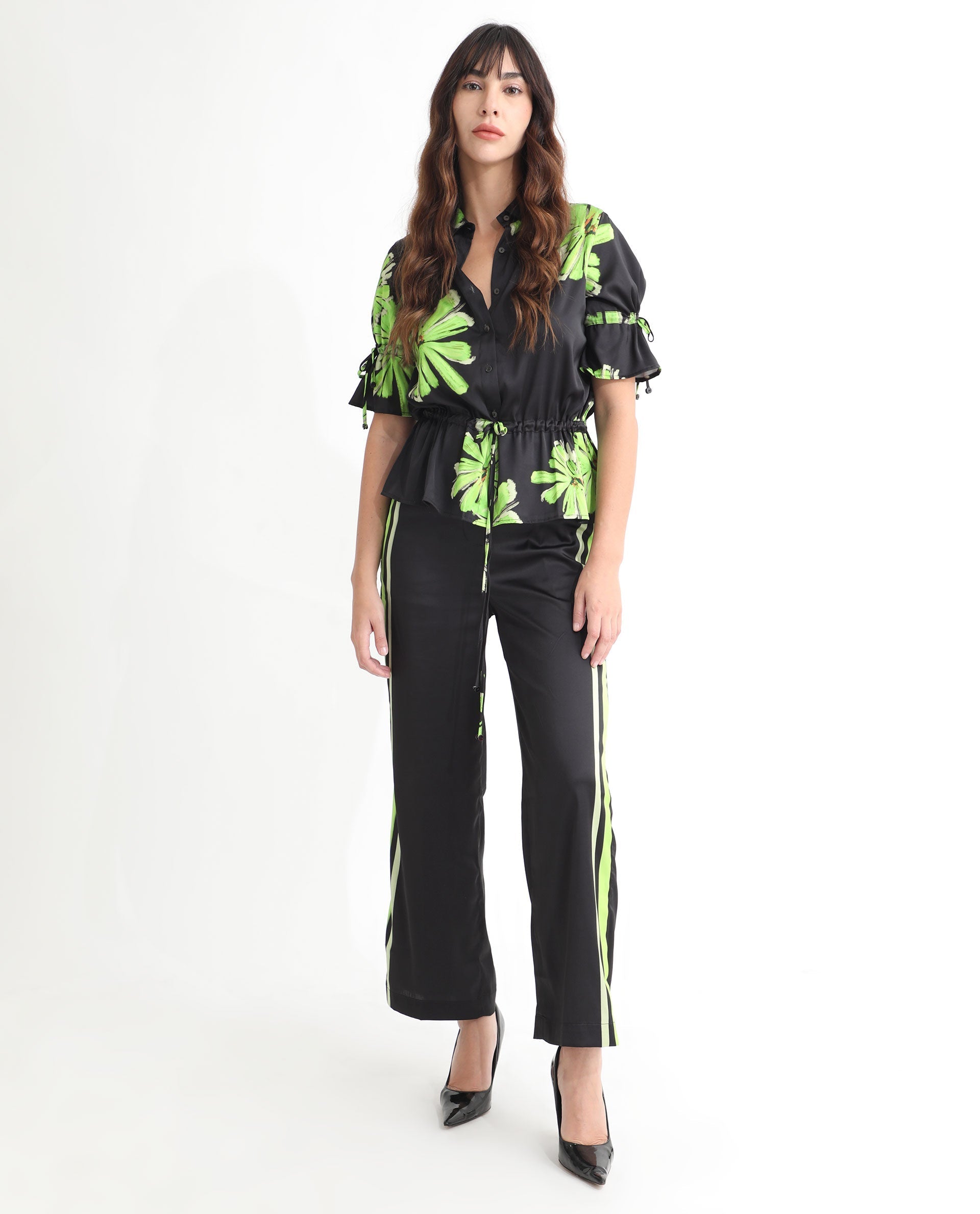 WOMEN'S GORDON BLACK TROUSER POLYESTER FABRIC PRINTED