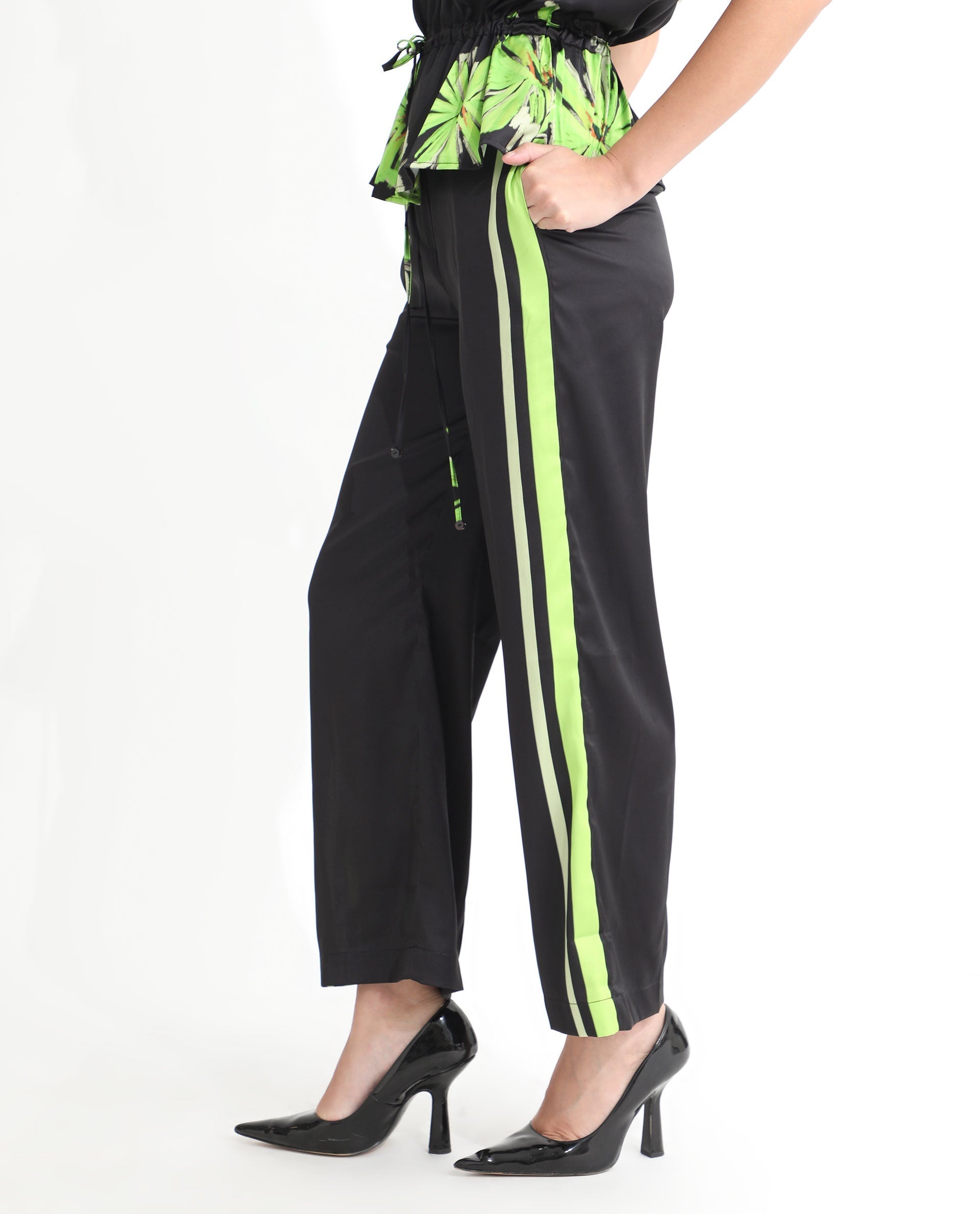 WOMEN'S GORDON BLACK TROUSER POLYESTER FABRIC PRINTED