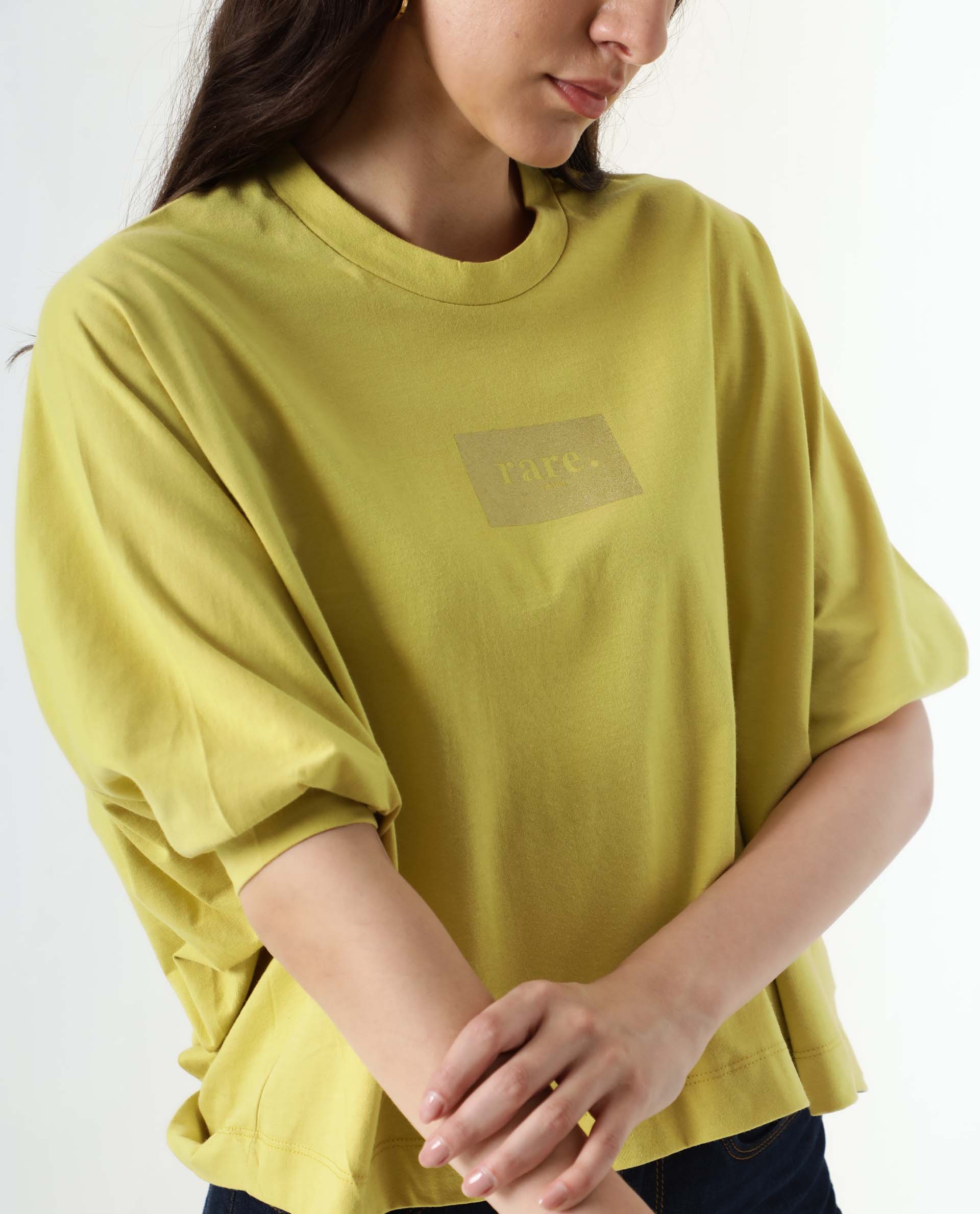 WOMENS HOODA 2 YELLOW T-SHIRT ROUND NECK 3/4TH SLEEVE