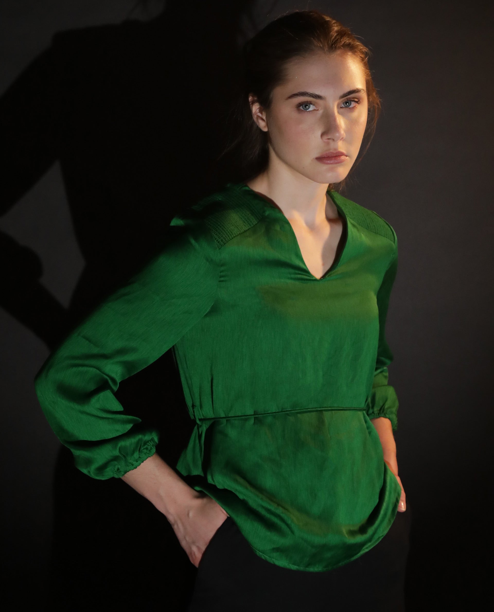 WOMENS DRONITE GREEN TOP Polyester FABRIC  Full Sleeve V Neck