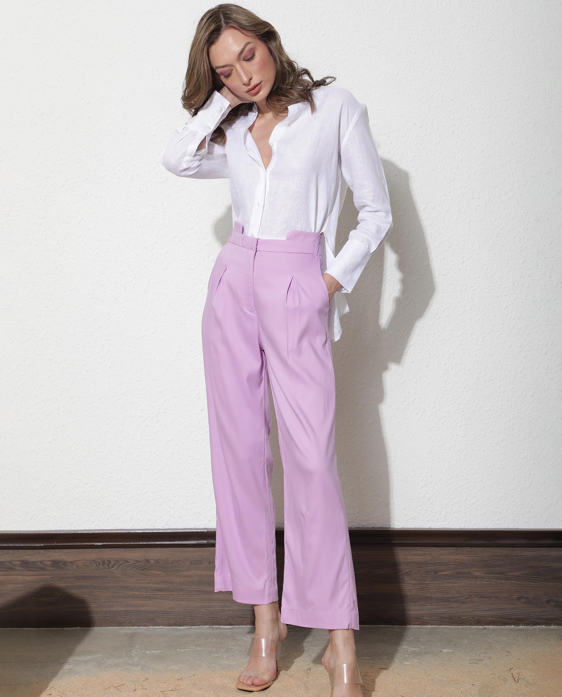 WOMEN'S EVANOVA PURPLE TROUSERS POLY VISCOSE ELASTANE FABRIC SOLID