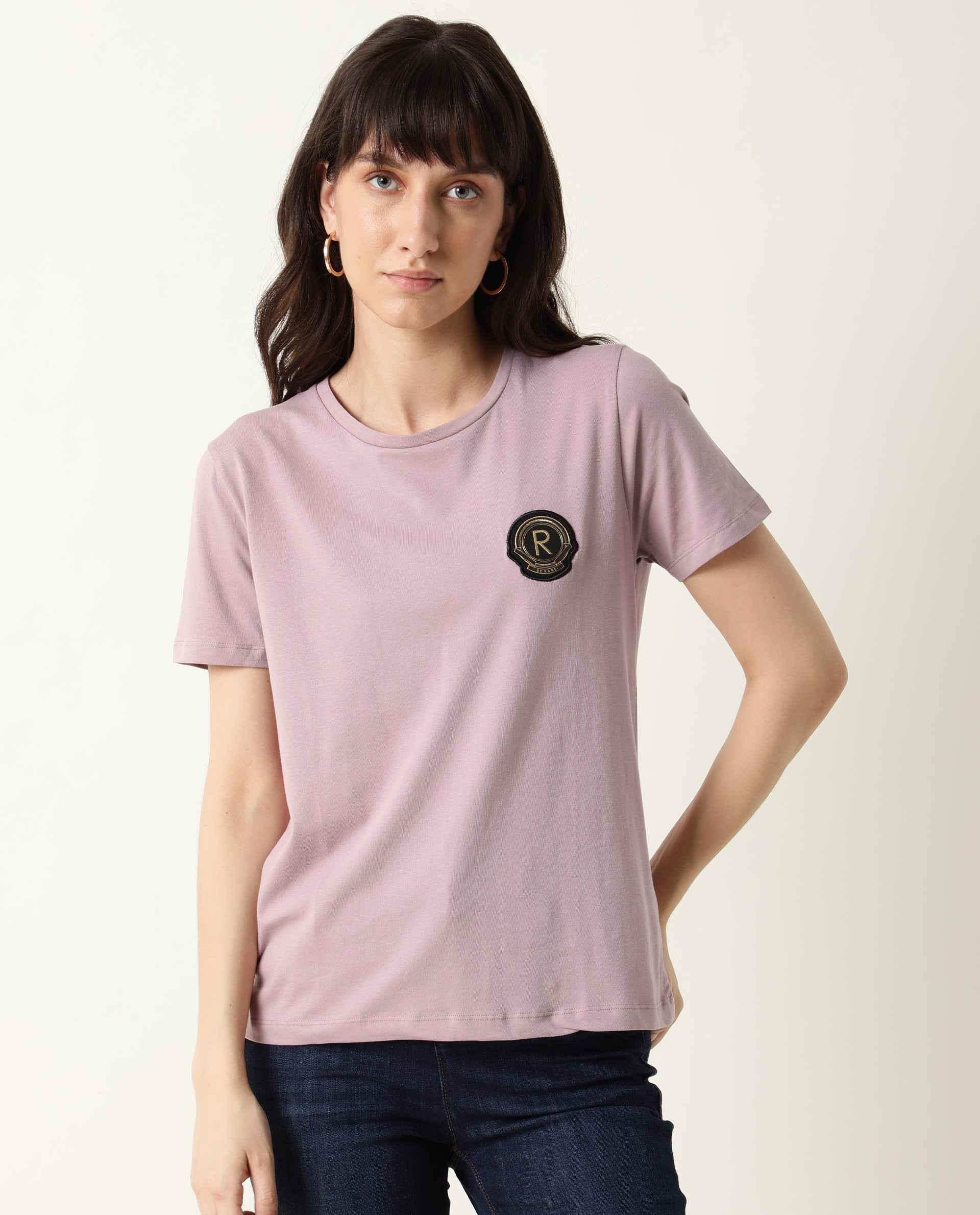 WOMENS FUJI PINK COTTON FABRIC SLIM FIT SHORT SLEEVE ROUND NECK