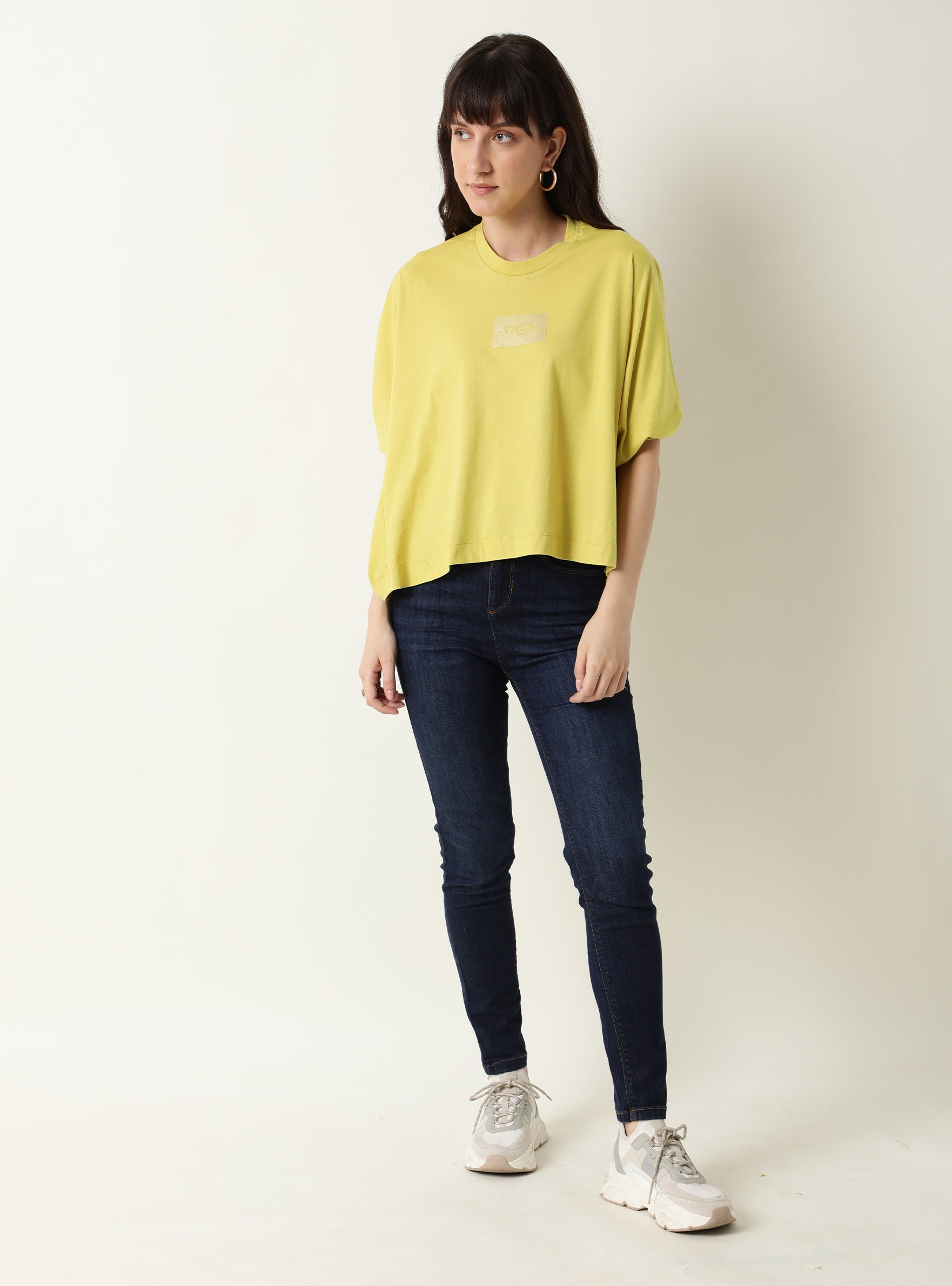 WOMENS HOODA 2 YELLOW T-SHIRT ROUND NECK 3/4TH SLEEVE