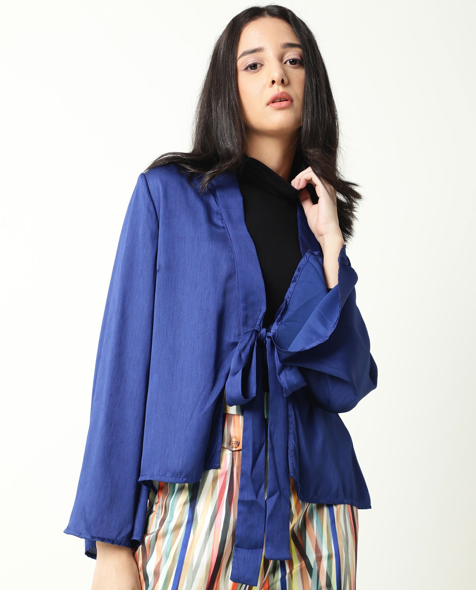 WOMENS CUFF BLUE OUTER WEAR Polyester FABRIC Regular FIT Bell Sleeves NA