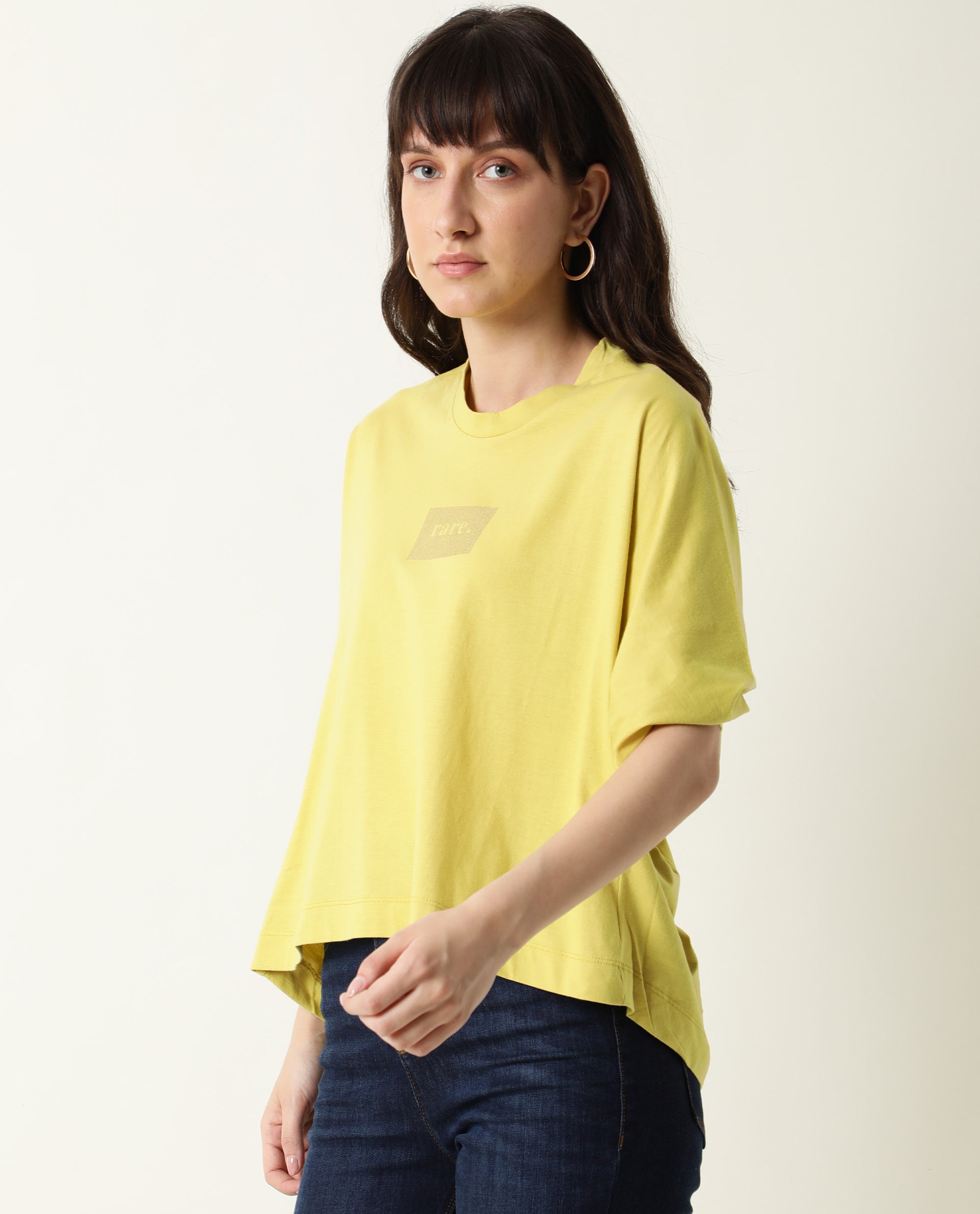 WOMENS HOODA 2 YELLOW T-SHIRT ROUND NECK 3/4TH SLEEVE