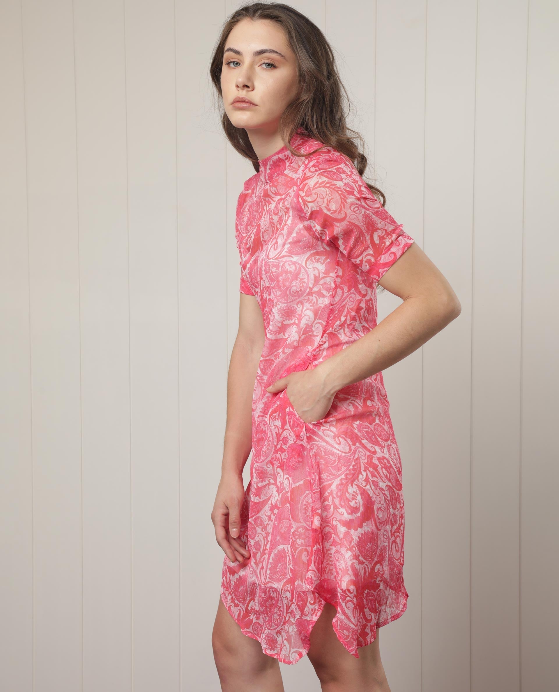 WOMEN'S BERYL PINK DRESS POLYESTER FABRIC  PRINTED