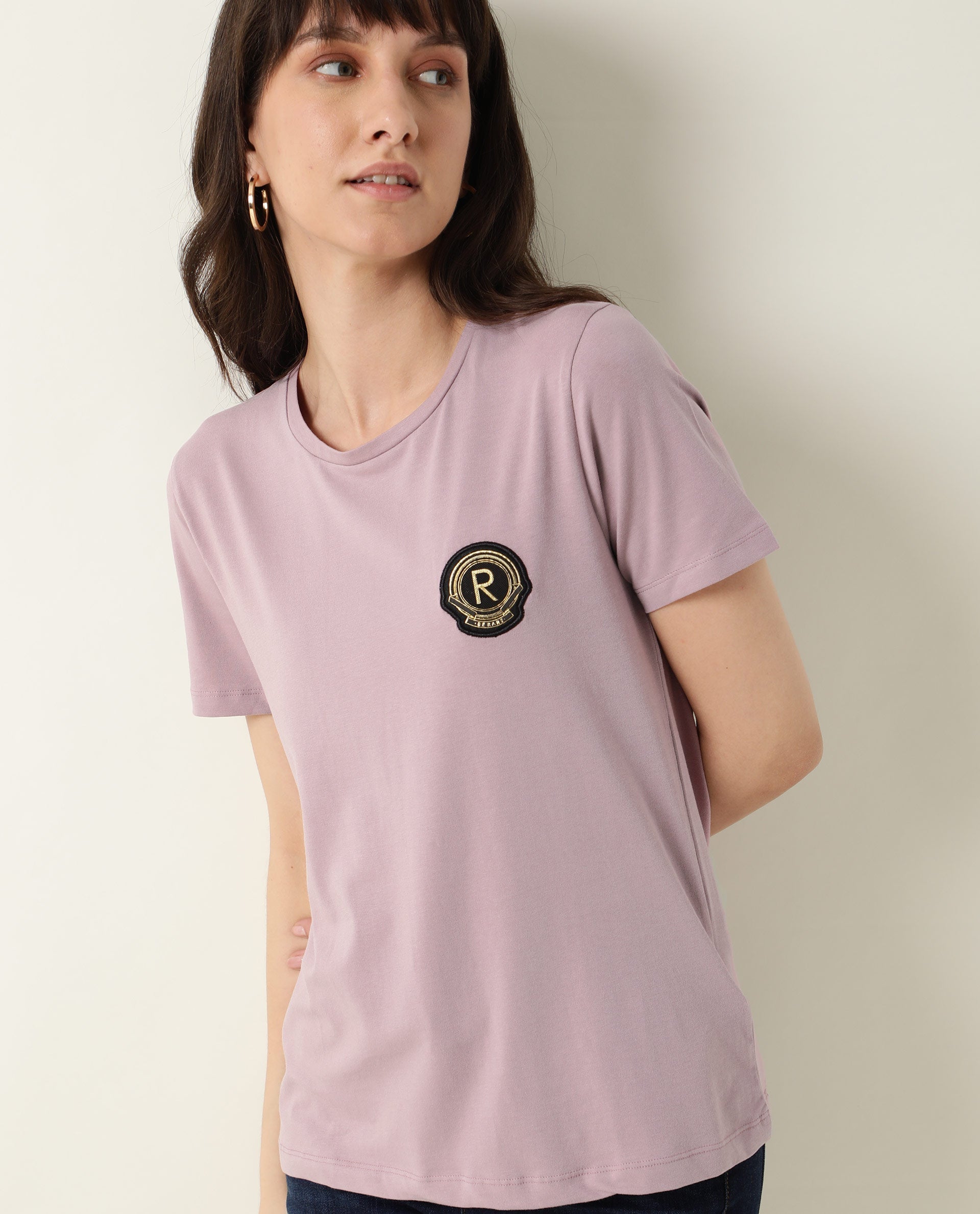 WOMENS FUJI PINK COTTON FABRIC SLIM FIT SHORT SLEEVE ROUND NECK