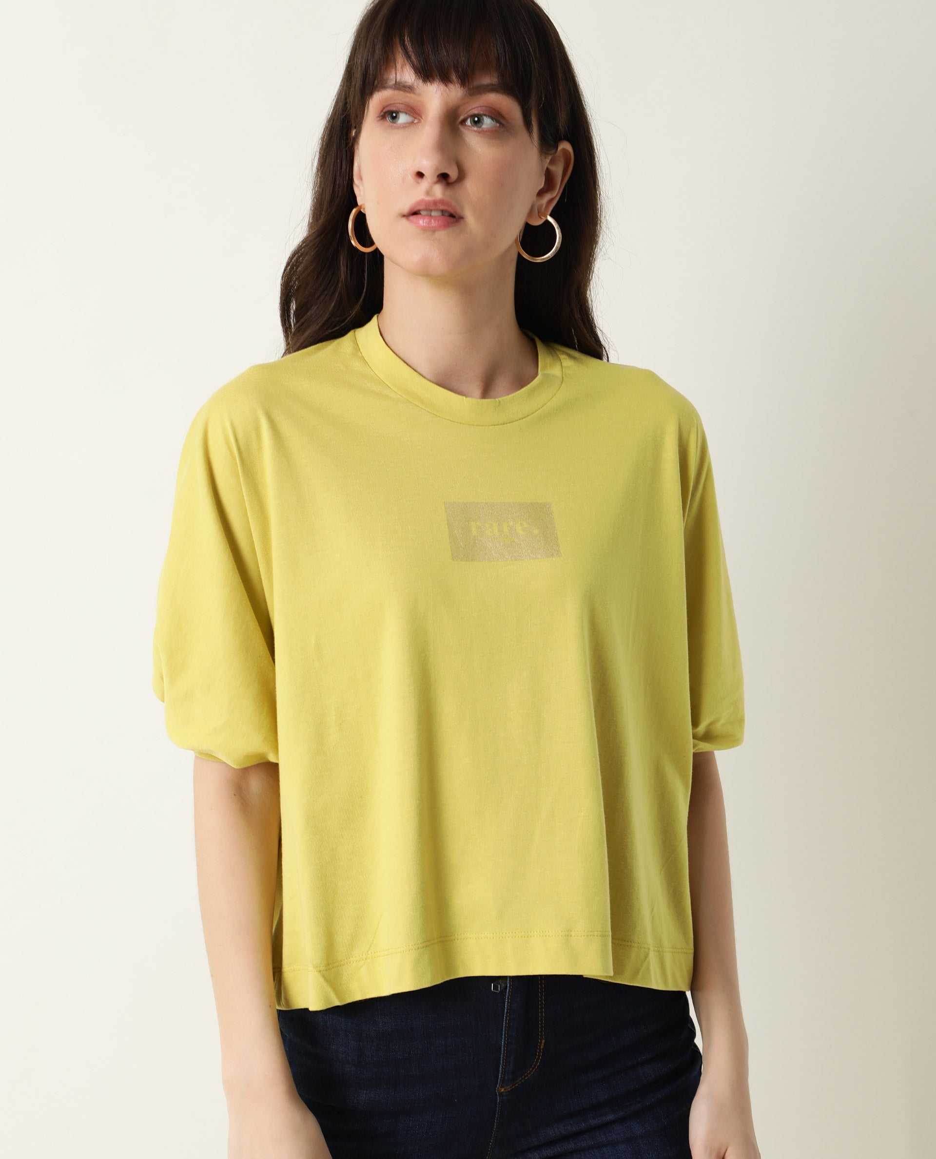 WOMENS HOODA 2 YELLOW T-SHIRT ROUND NECK 3/4TH SLEEVE