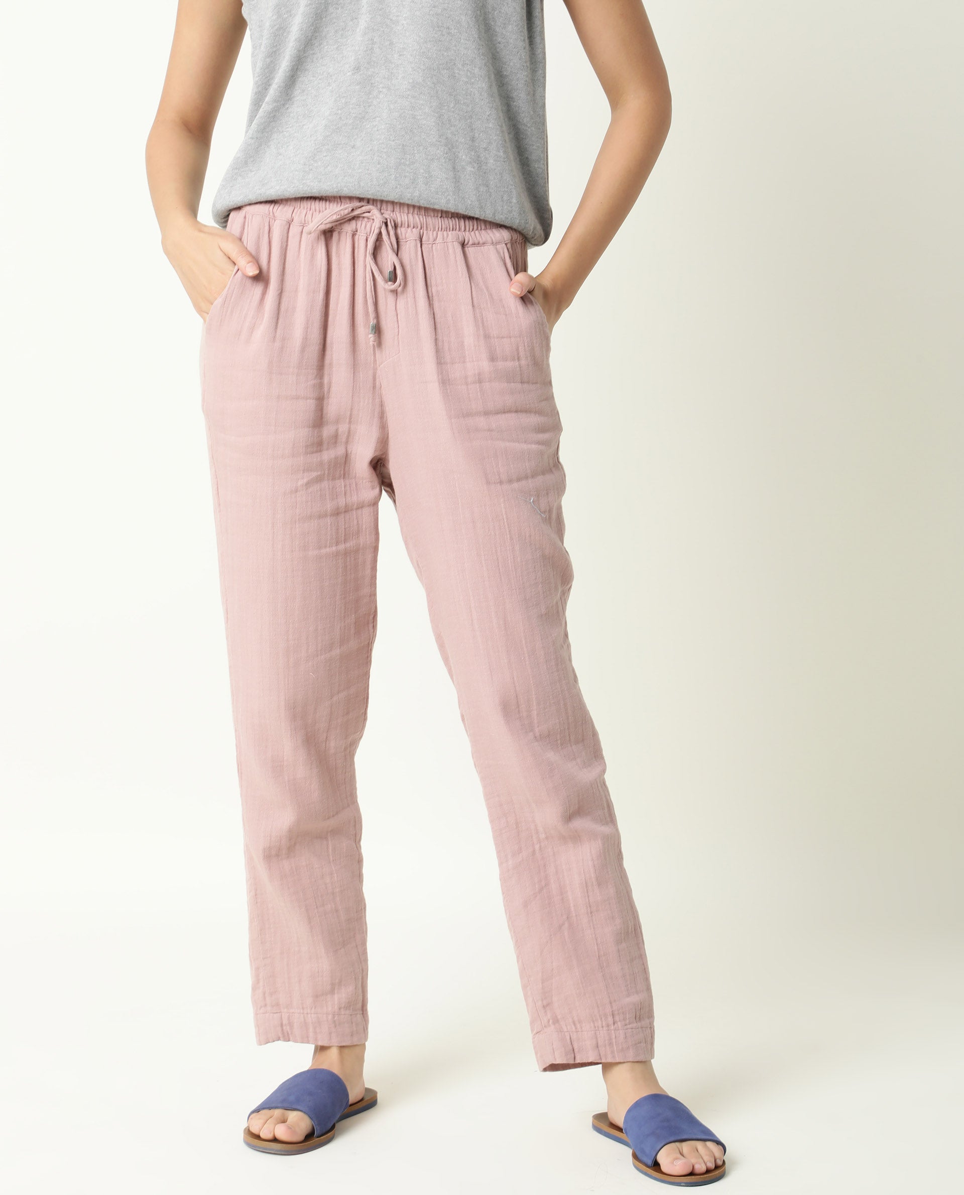 WOMENS ELO PINK TROUSER Cotton FABRIC Regular FIT Draw string CLOSURE High Rise WAIST RISE Ankle Length