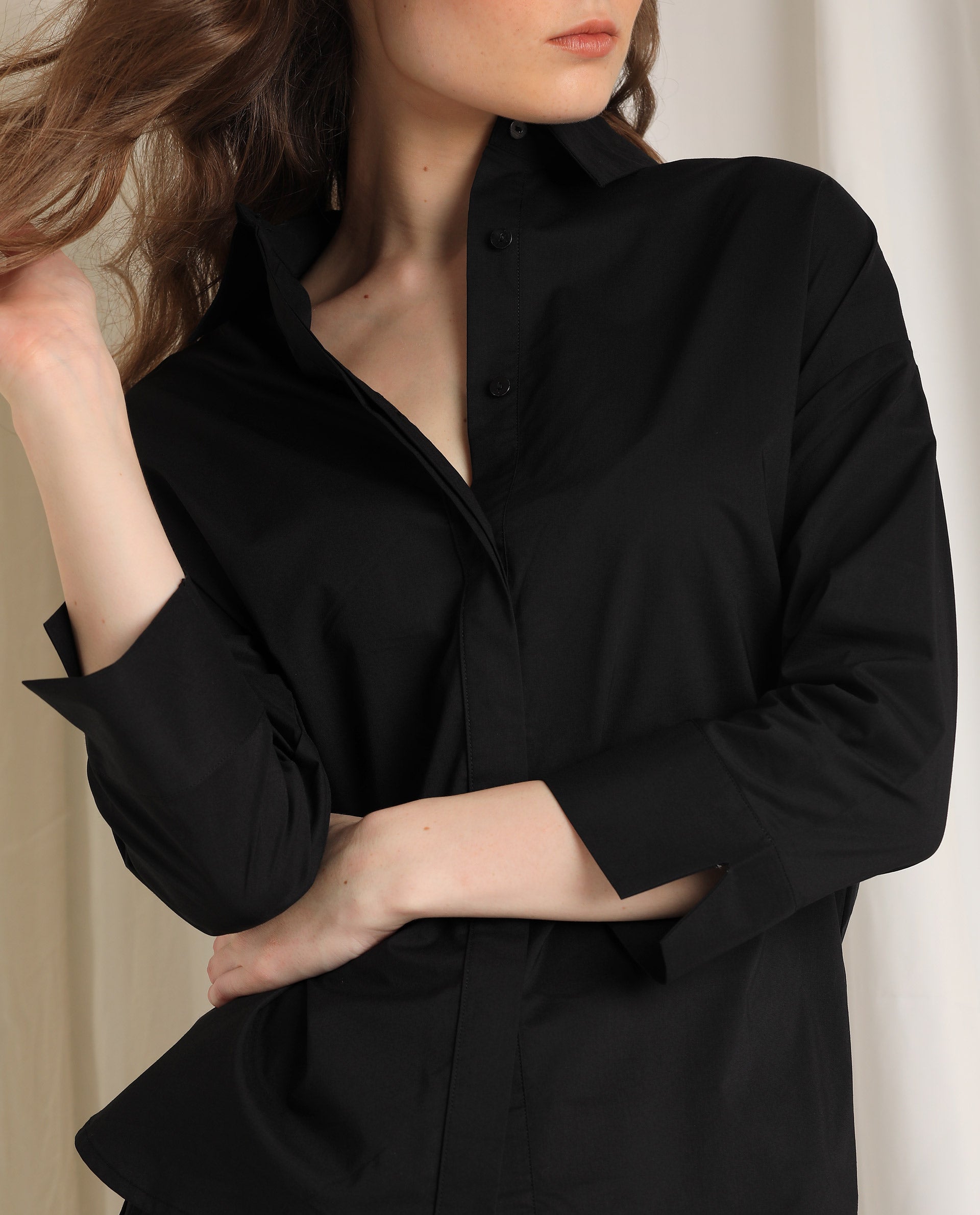 WOMENS ELEVEN BLACK TOP Polyester FABRIC Regular FIT 3/4 Sleeve Collared Neck