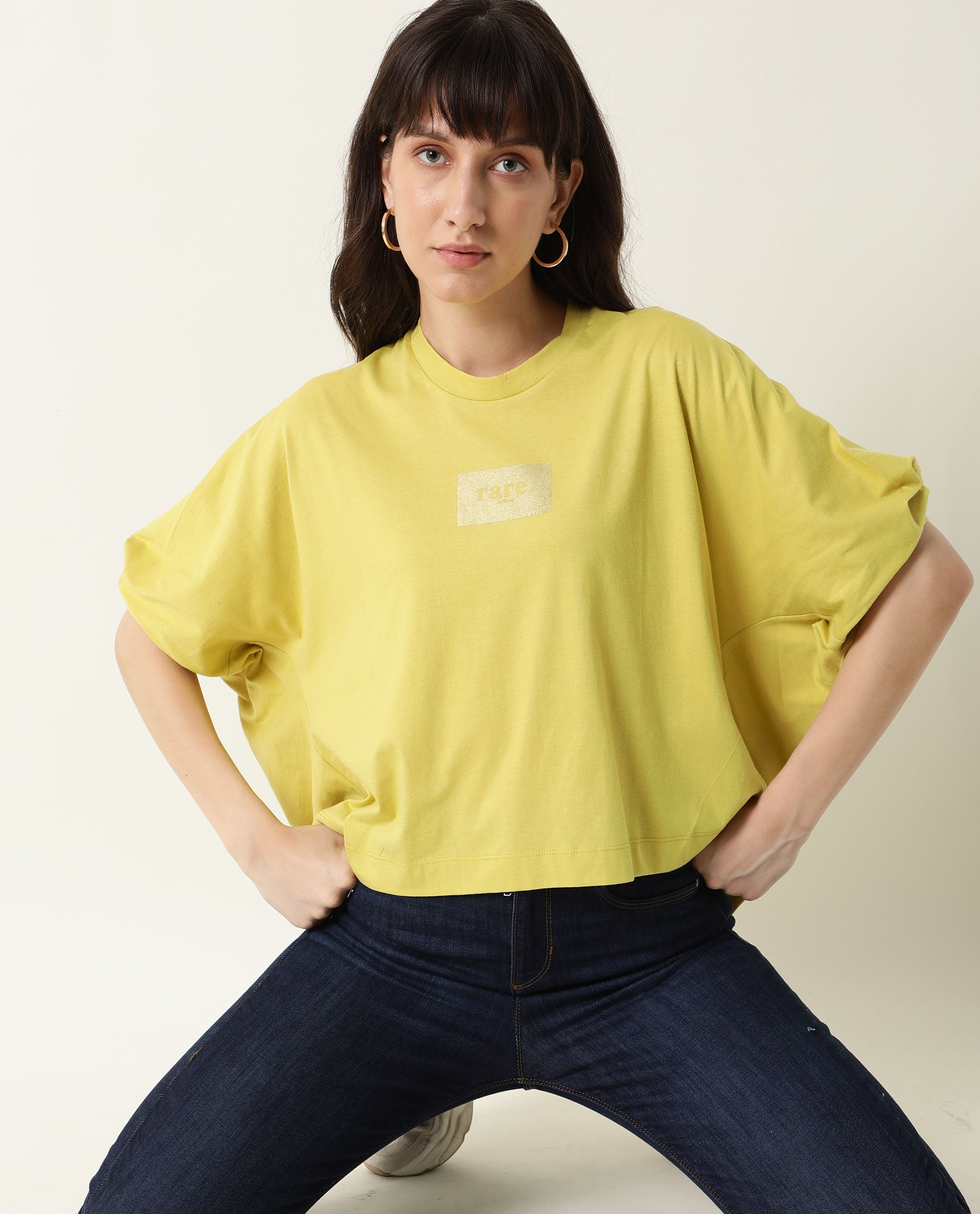 WOMENS HOODA 2 YELLOW T-SHIRT ROUND NECK 3/4TH SLEEVE