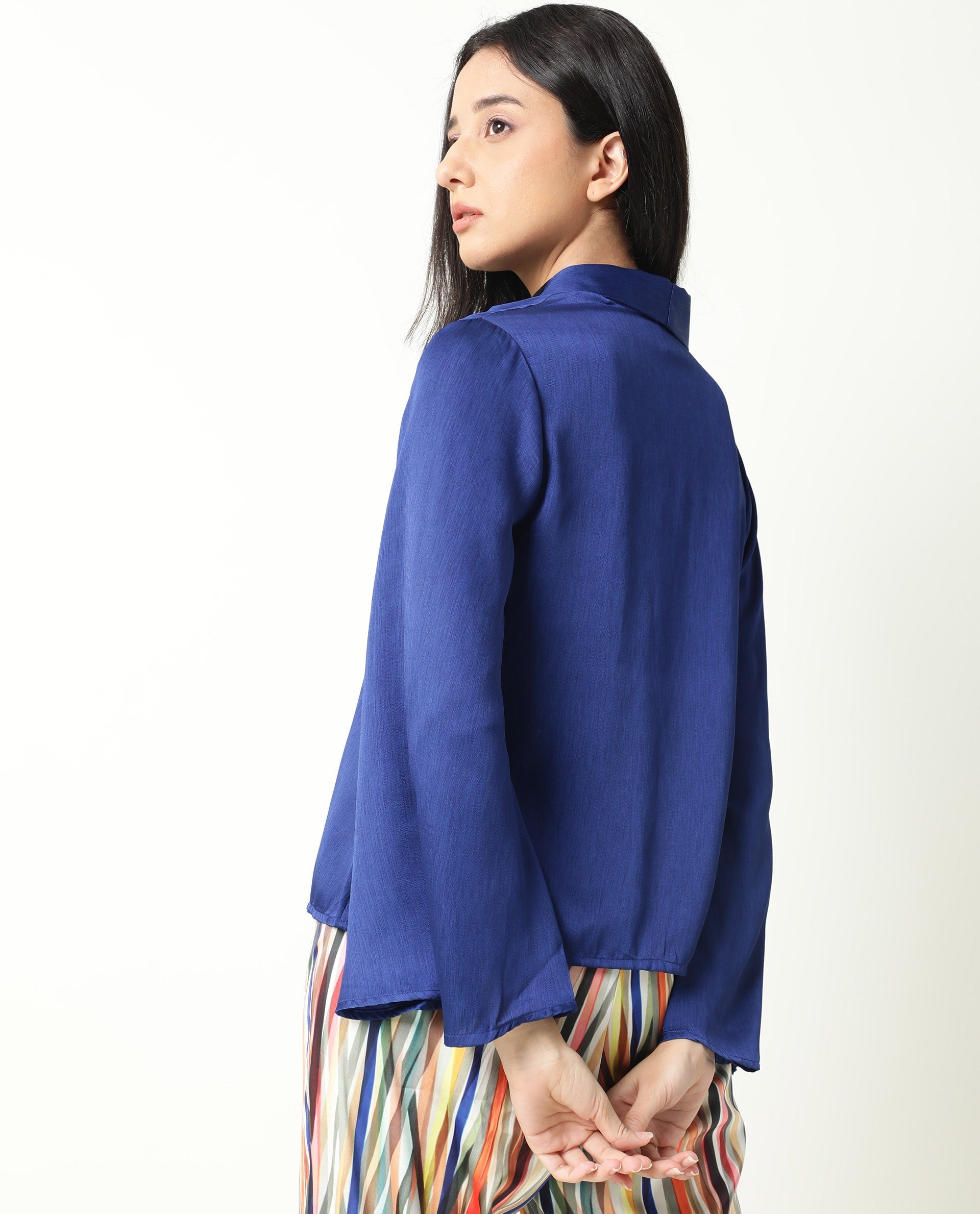 WOMENS CUFF BLUE OUTER WEAR Polyester FABRIC Regular FIT Bell Sleeves NA