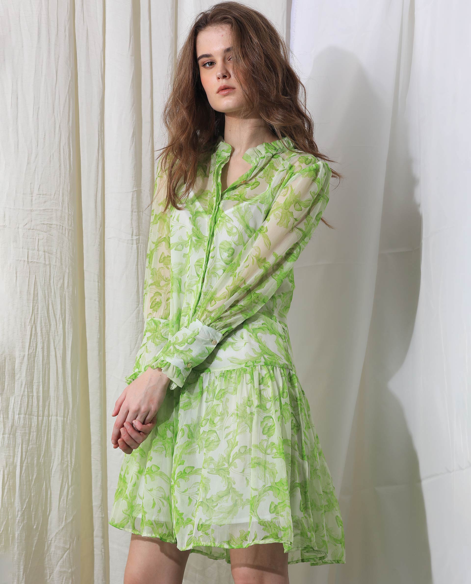 WOMEN'S QUIN GREEN DRESS  POLYESTER FABRIC PRINTED