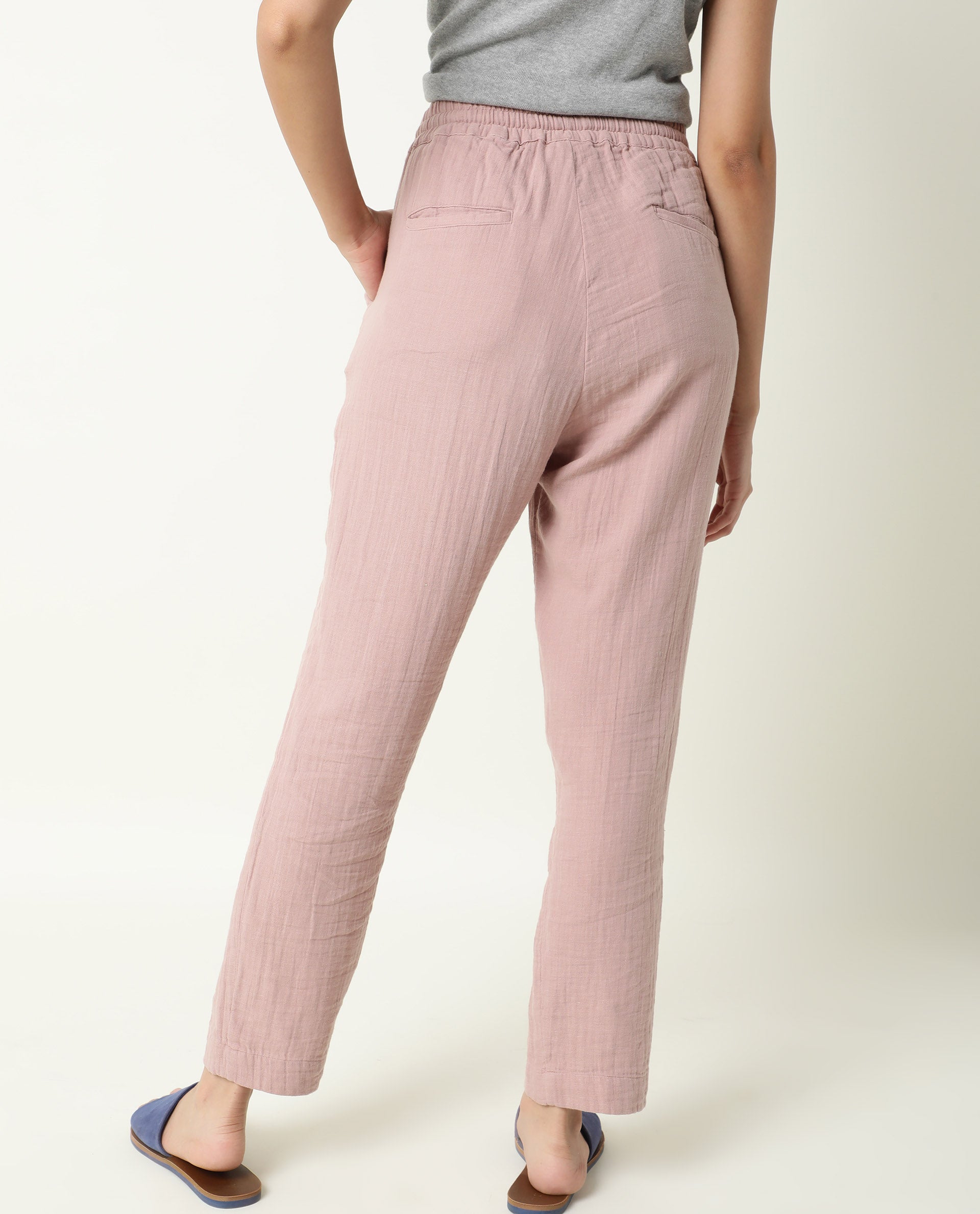 WOMENS ELO PINK TROUSER Cotton FABRIC Regular FIT Draw string CLOSURE High Rise WAIST RISE Ankle Length