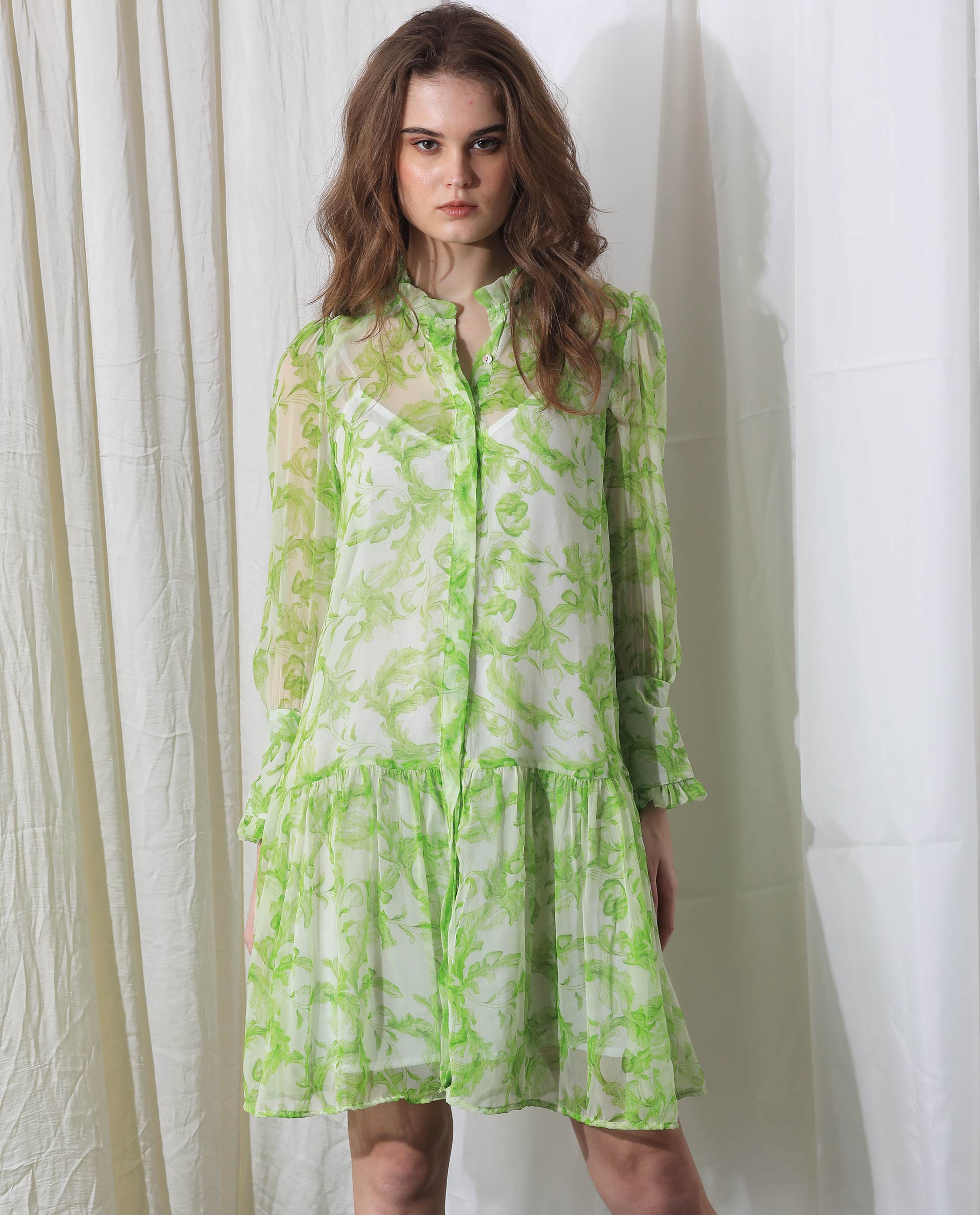 WOMEN'S QUIN GREEN DRESS  POLYESTER FABRIC PRINTED