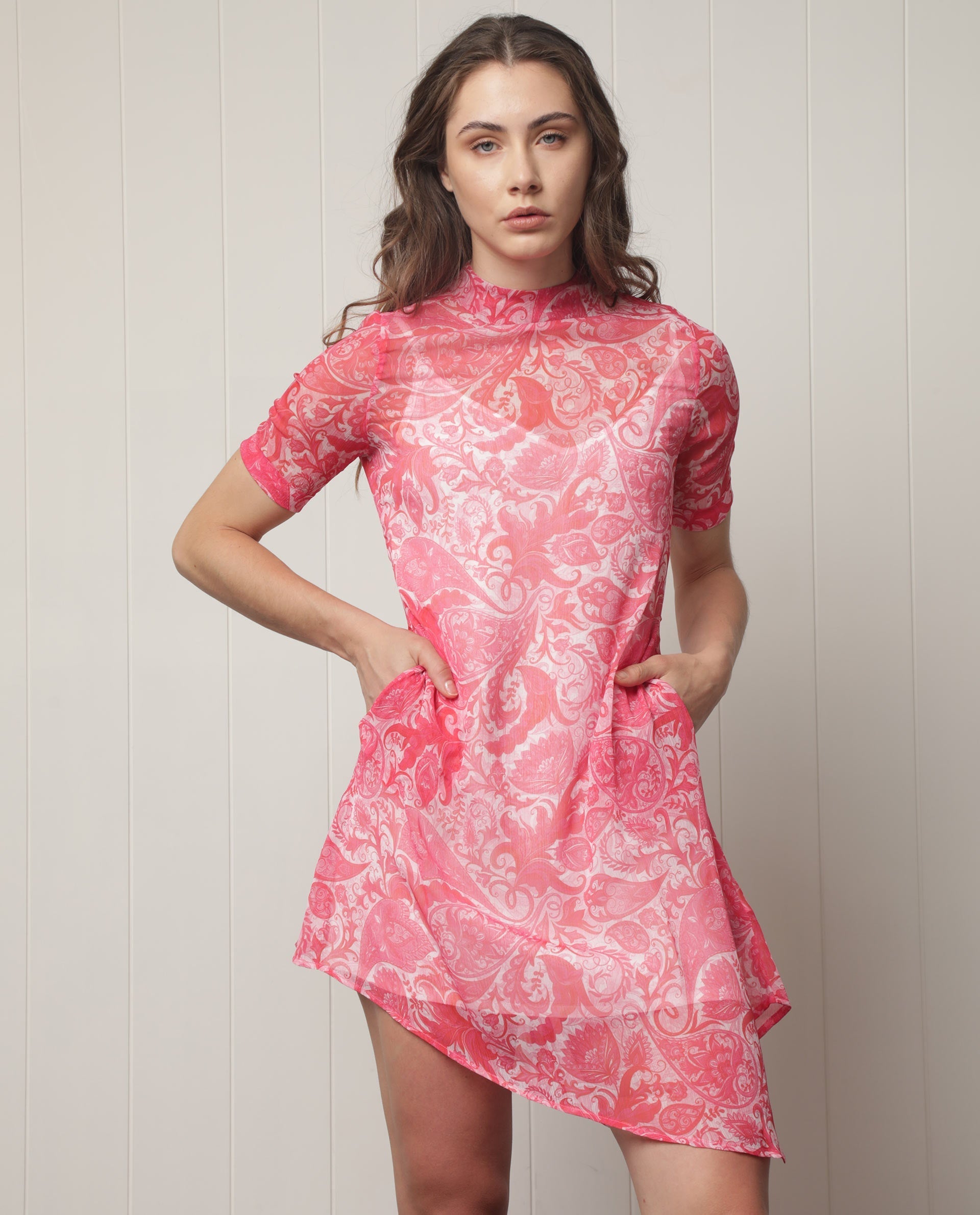 WOMEN'S BERYL PINK DRESS POLYESTER FABRIC  PRINTED