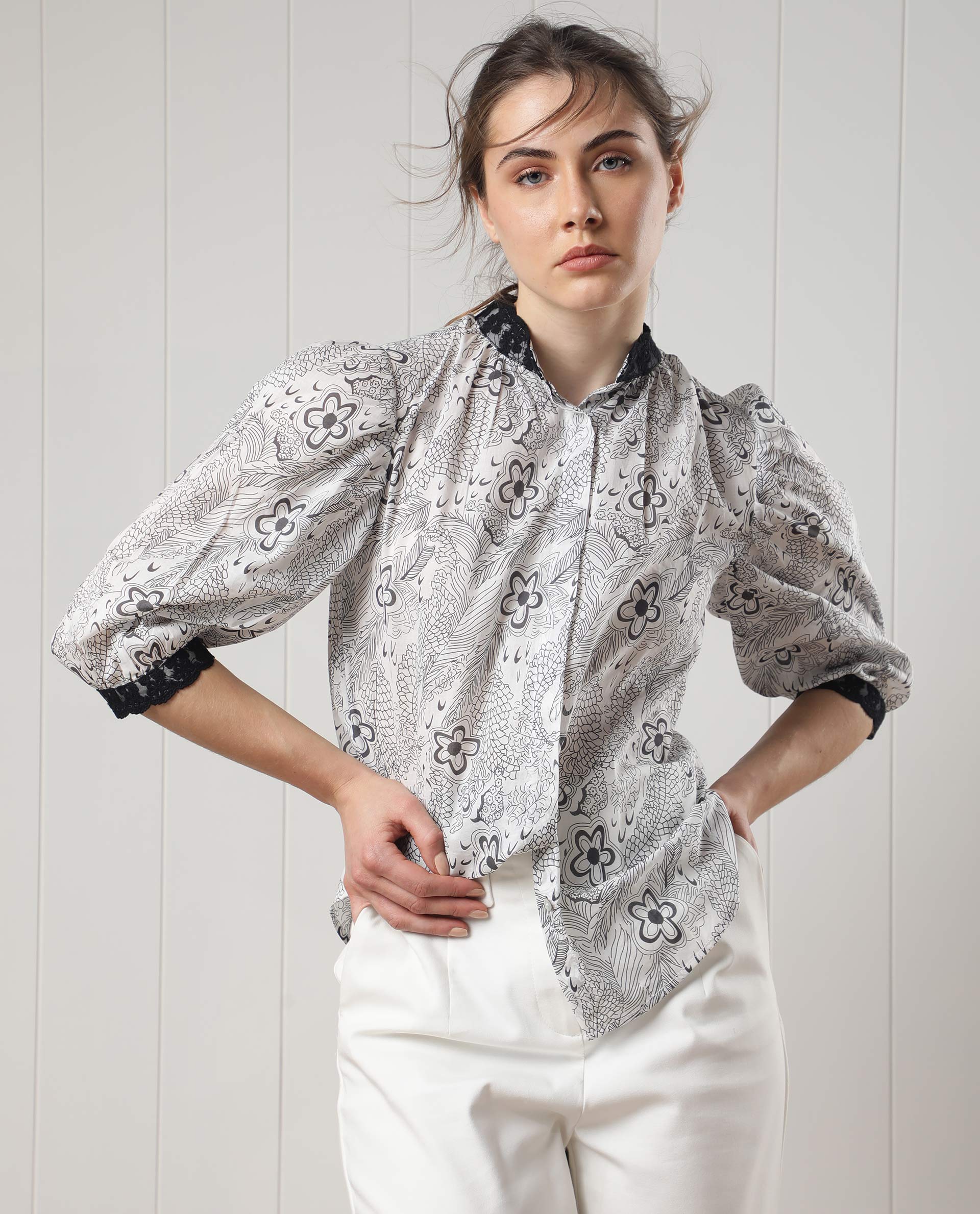 WOMEN'S MUSEO WHITE SHIRT COTTON FABRIC  PRINT