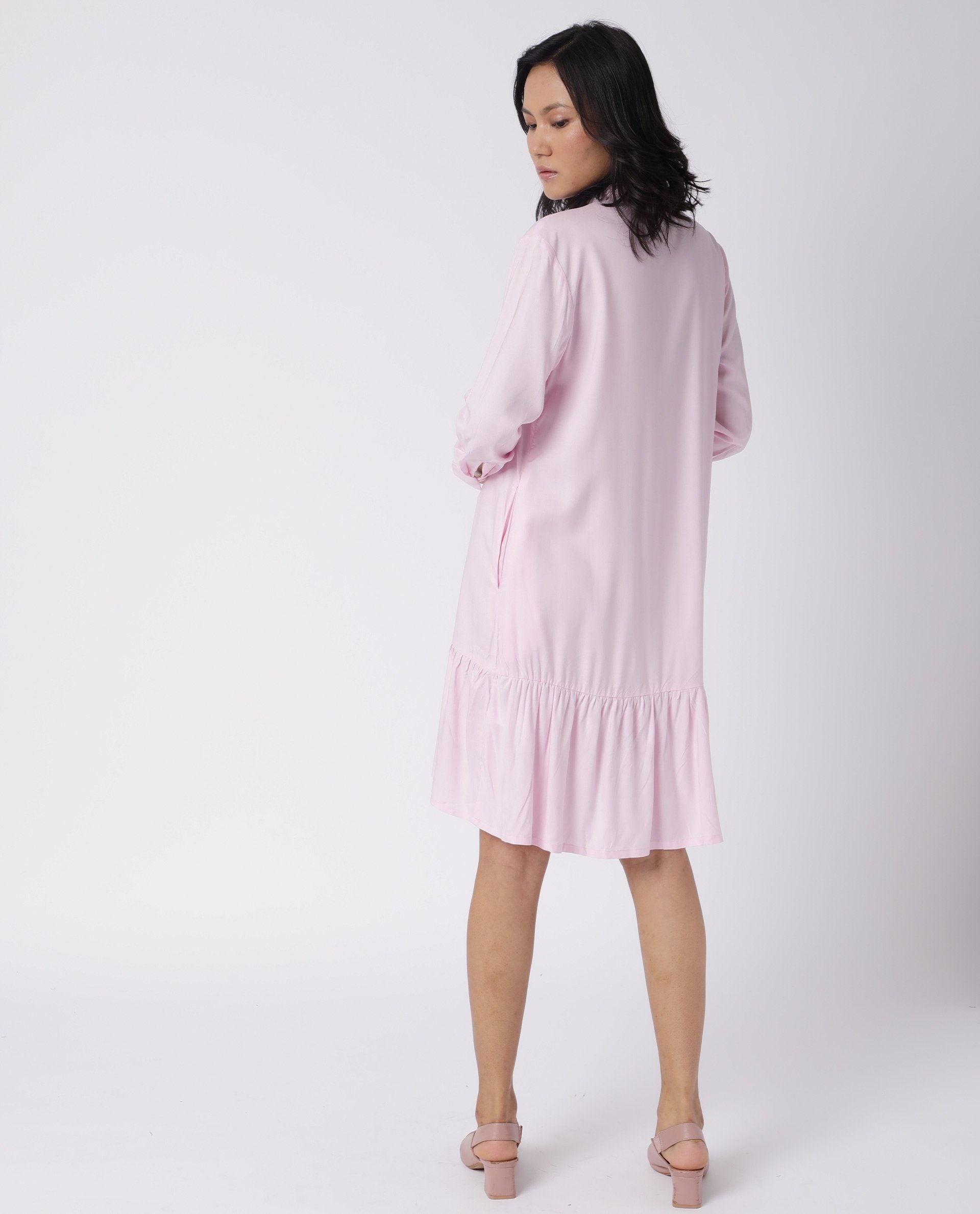 WOMENS INSERT PINK DRESS BOXY FIT HALF SLEEVE COLLAR NECK A LINE DRESS