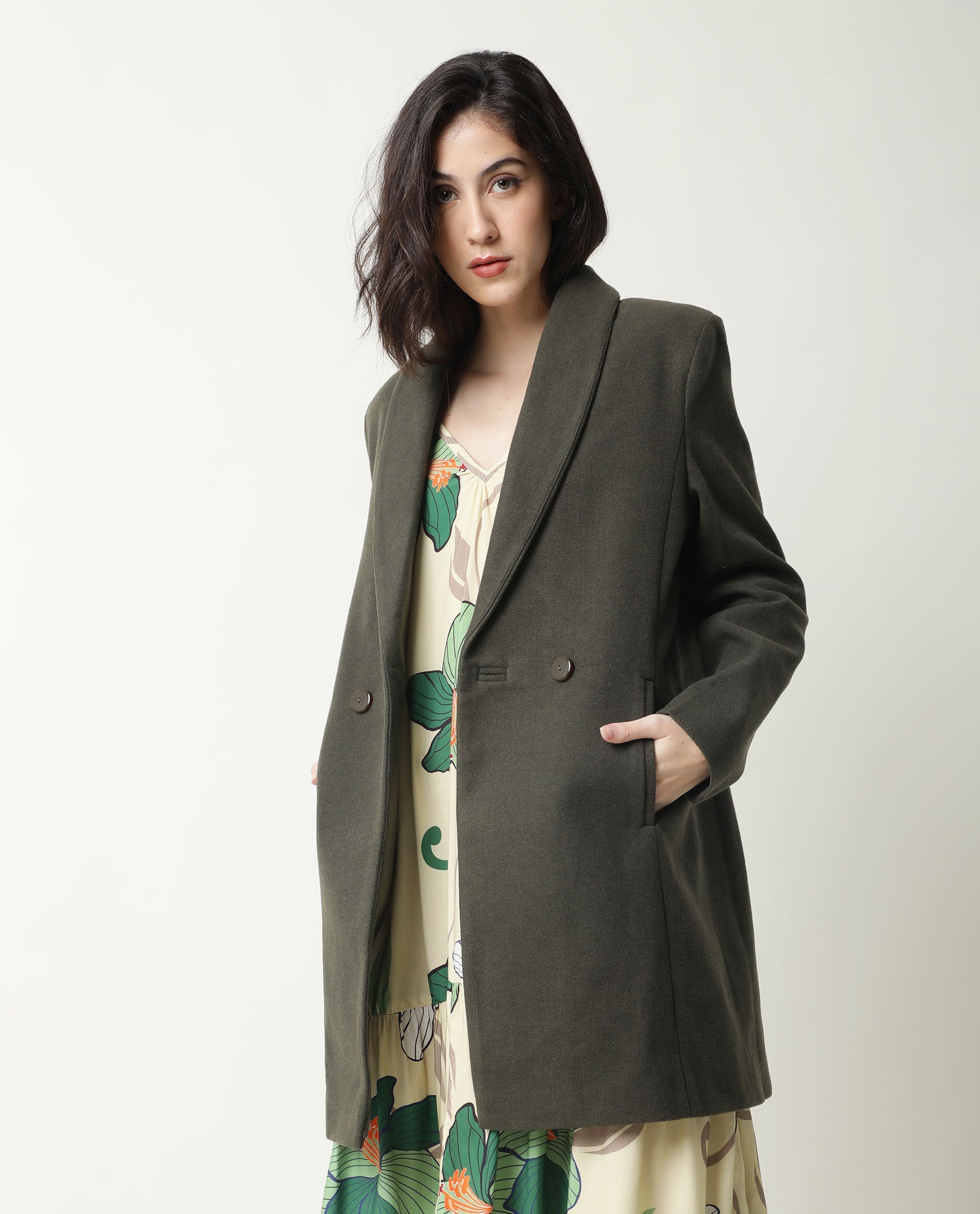 WOMENS AVON OLIVE JACKET Polyester FABRIC  Full Sleeve Lapel Neck