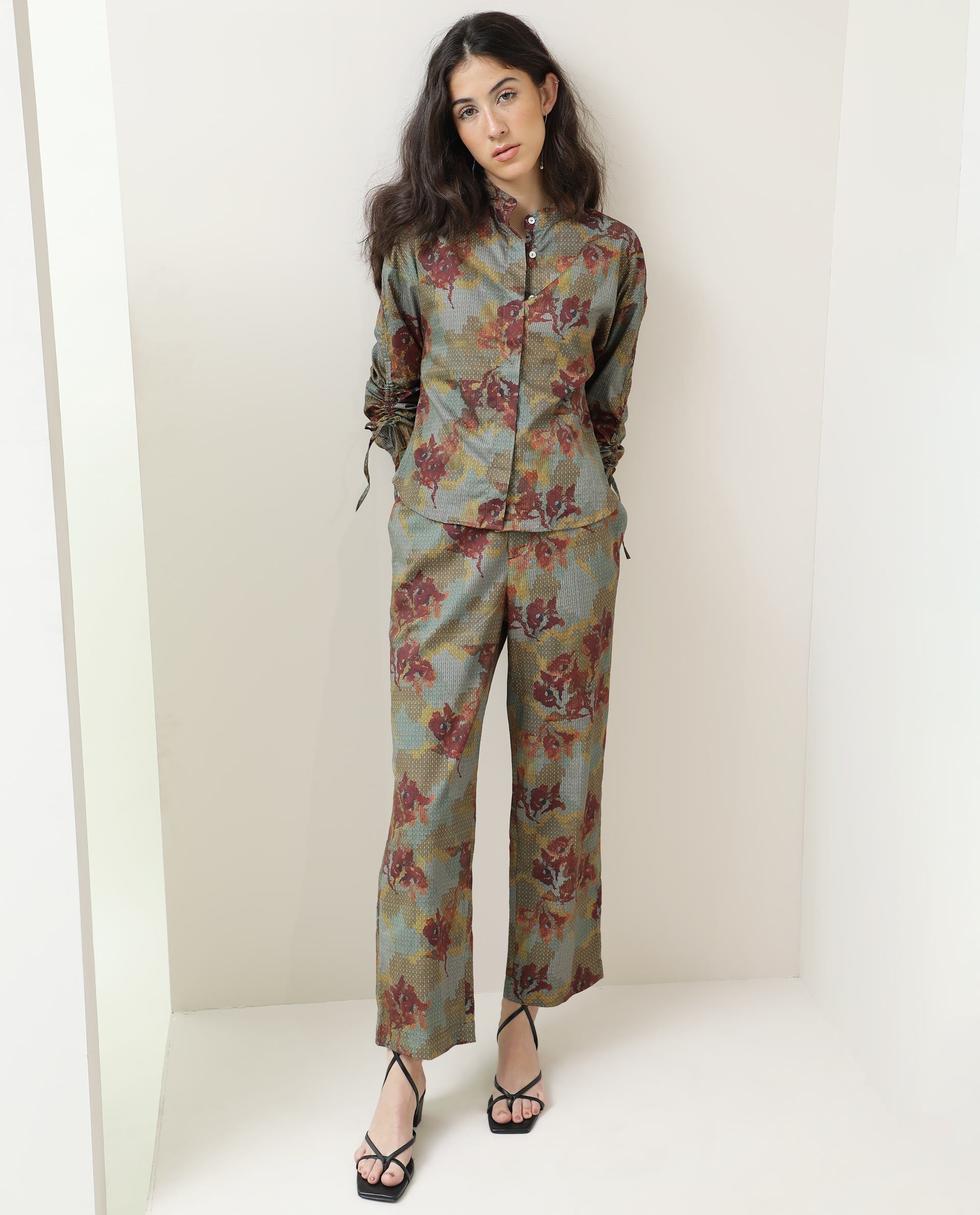 WOMEN'S MILAN OLIVE TROUSERS COTTON FABRIC PRINT