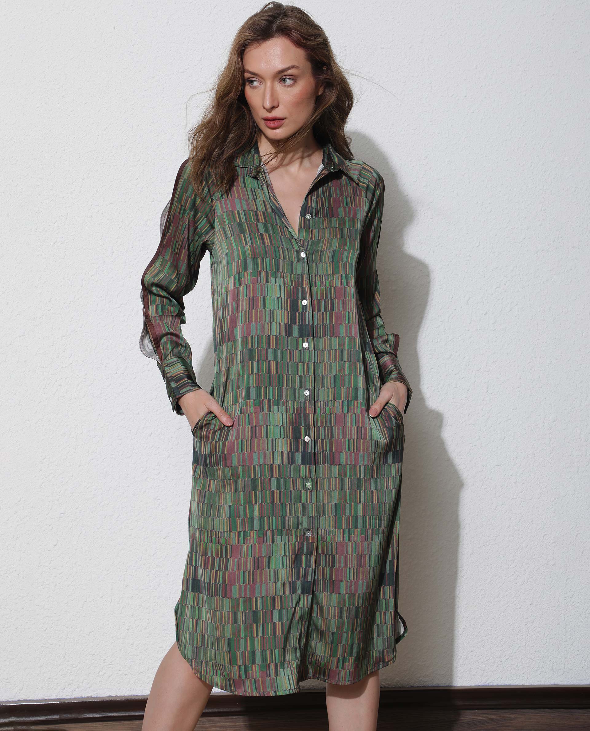 WOMEN'S REIGN OLIVE DRESS POLYESTER FABRIC FULL SLEEVES PRINT