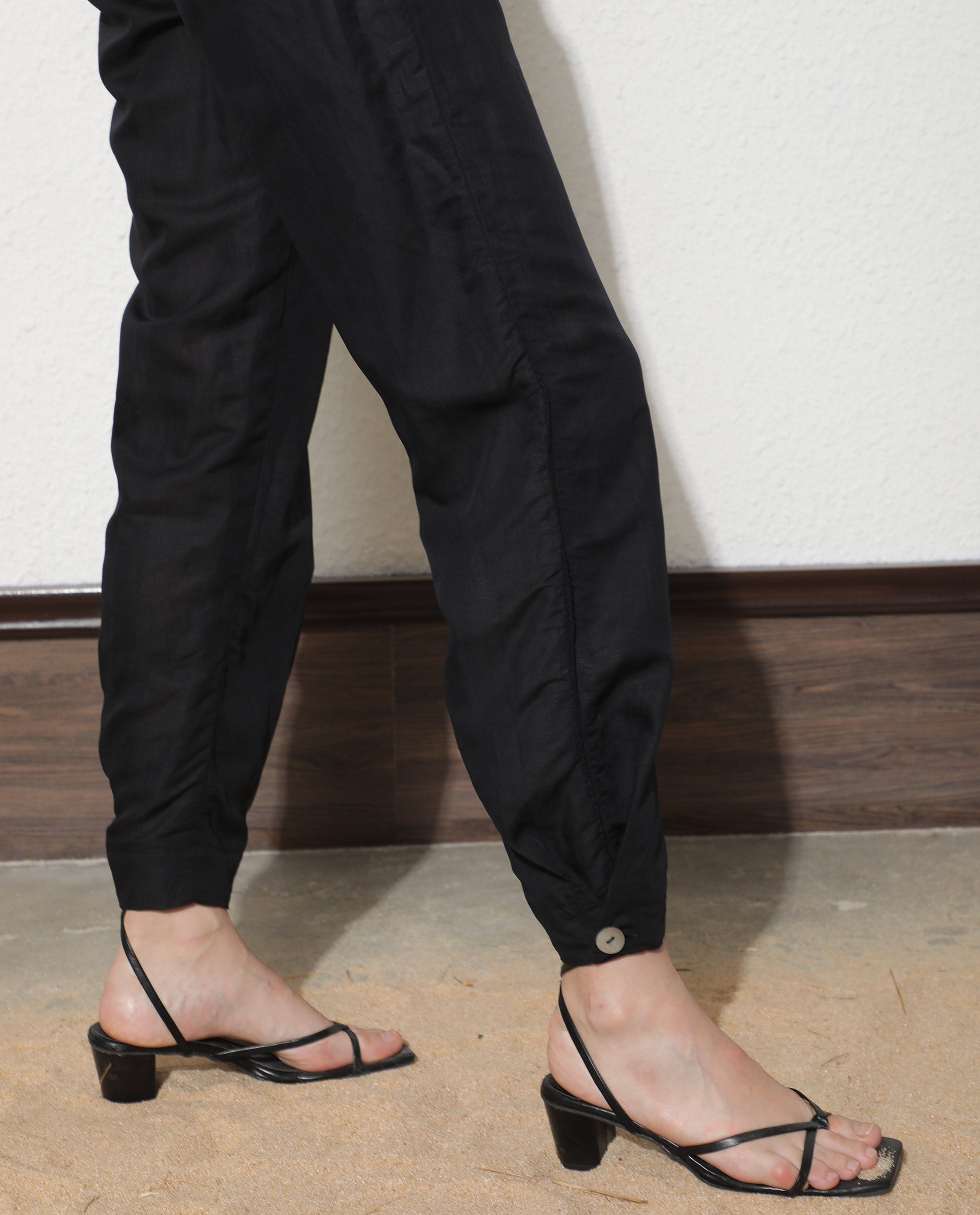 WOMEN'S ERIN BLACK TROUSERS MODAL LINEN FABRIC SOLID