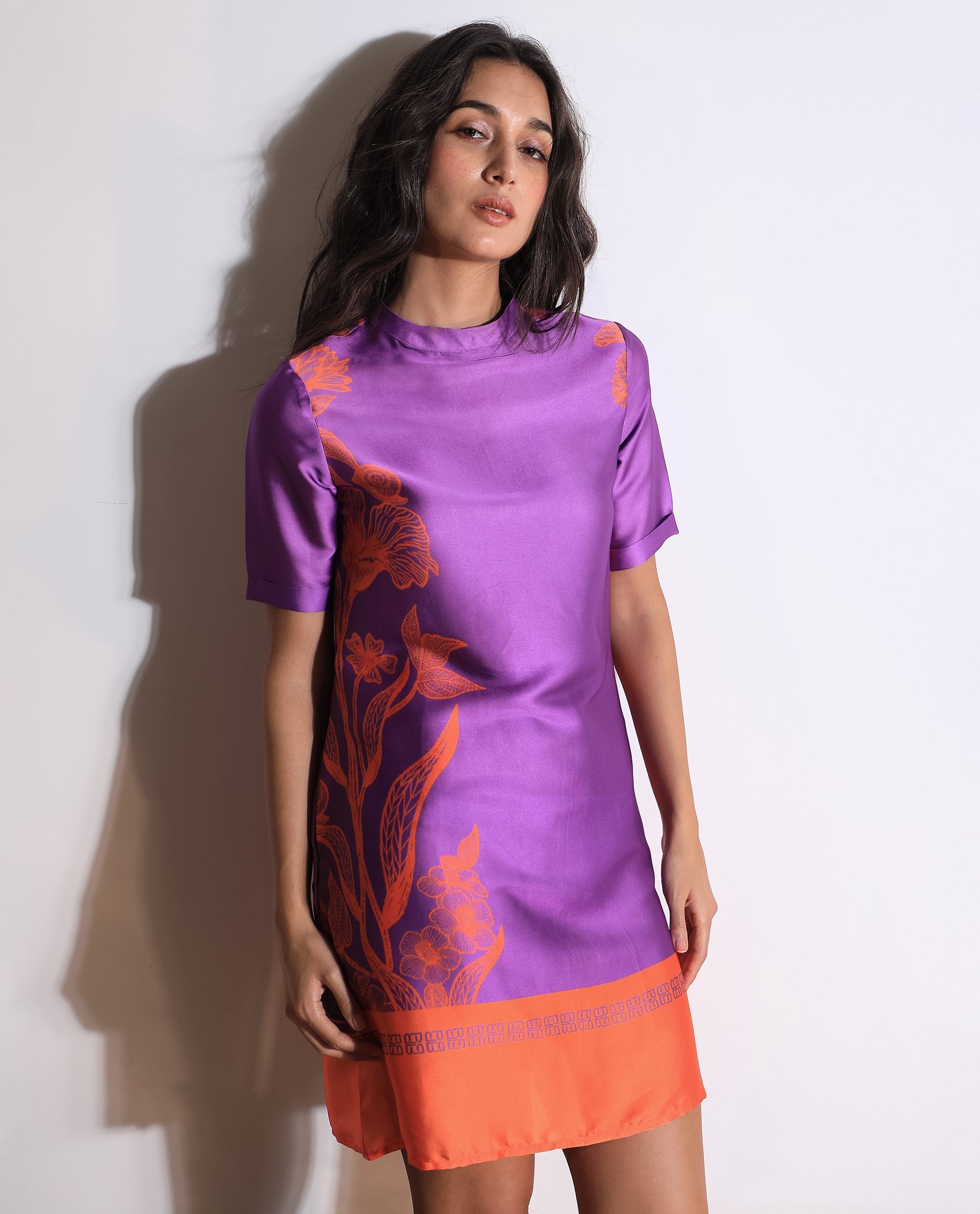 WOMEN'S WALKER PURPLE DRESS POLYESTER FABRIC PRINTED