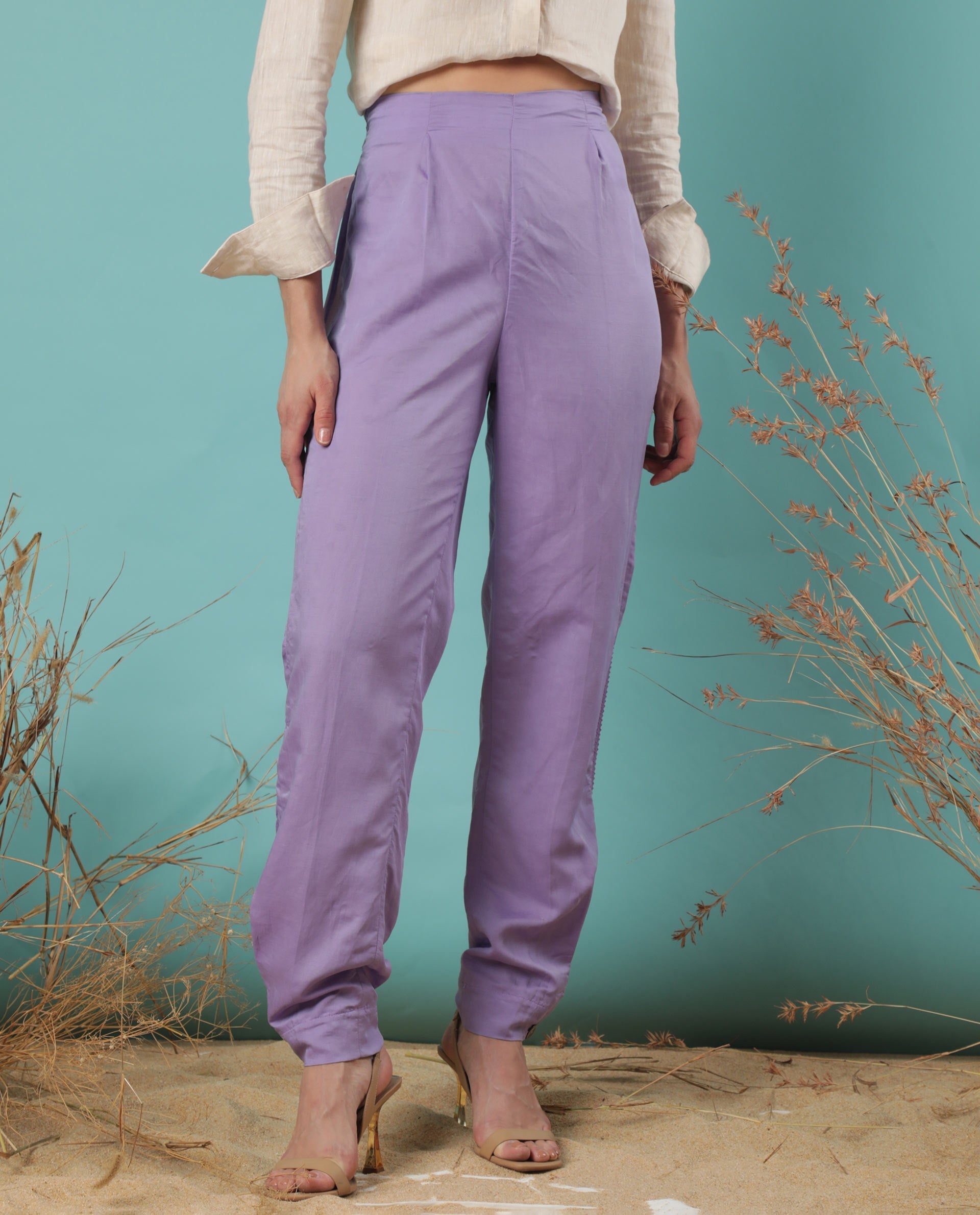 WOMEN'S ERIN PURPLE TROUSER MODAL LINEN FABRIC  SOLID