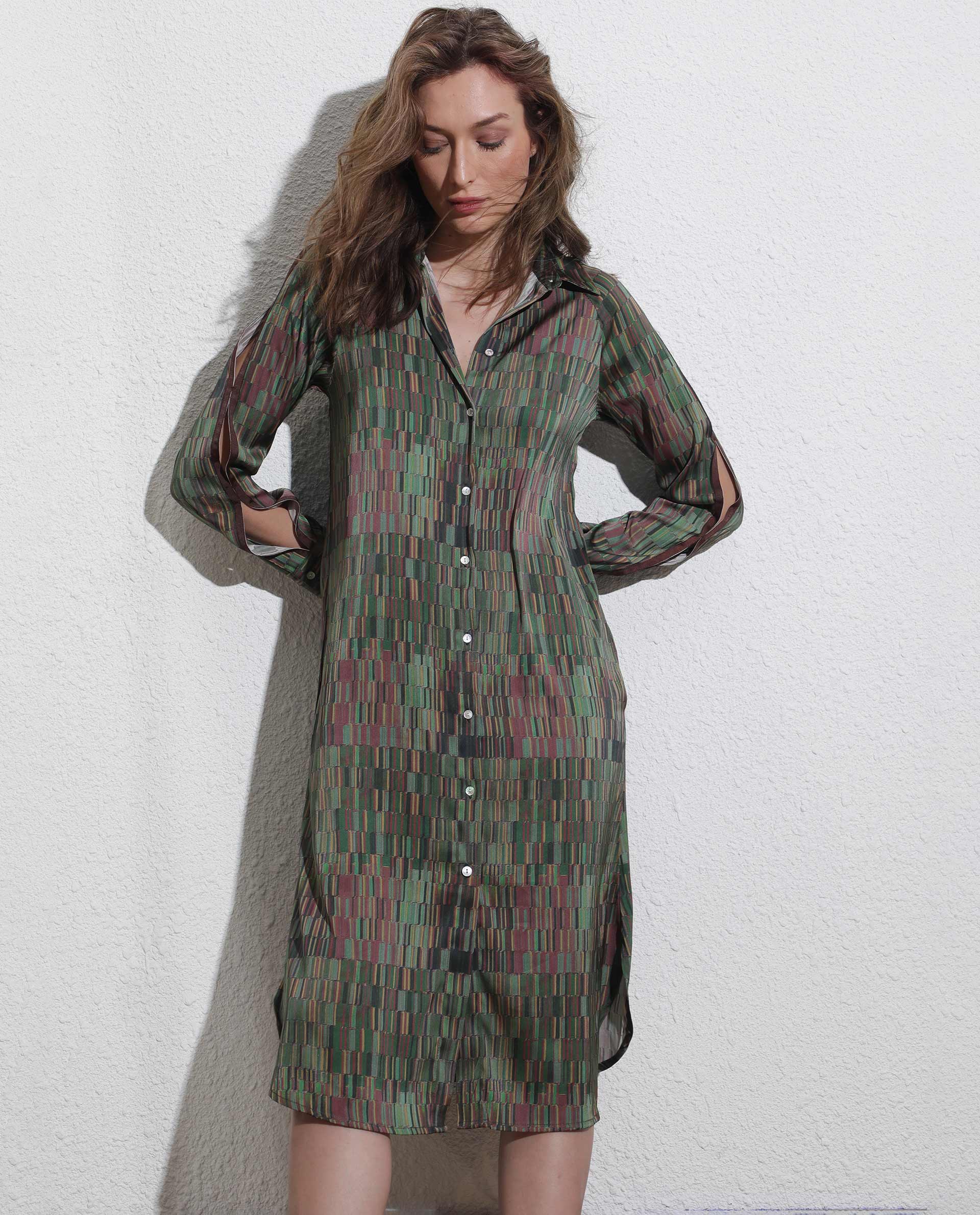 WOMEN'S REIGN OLIVE DRESS POLYESTER FABRIC FULL SLEEVES PRINT