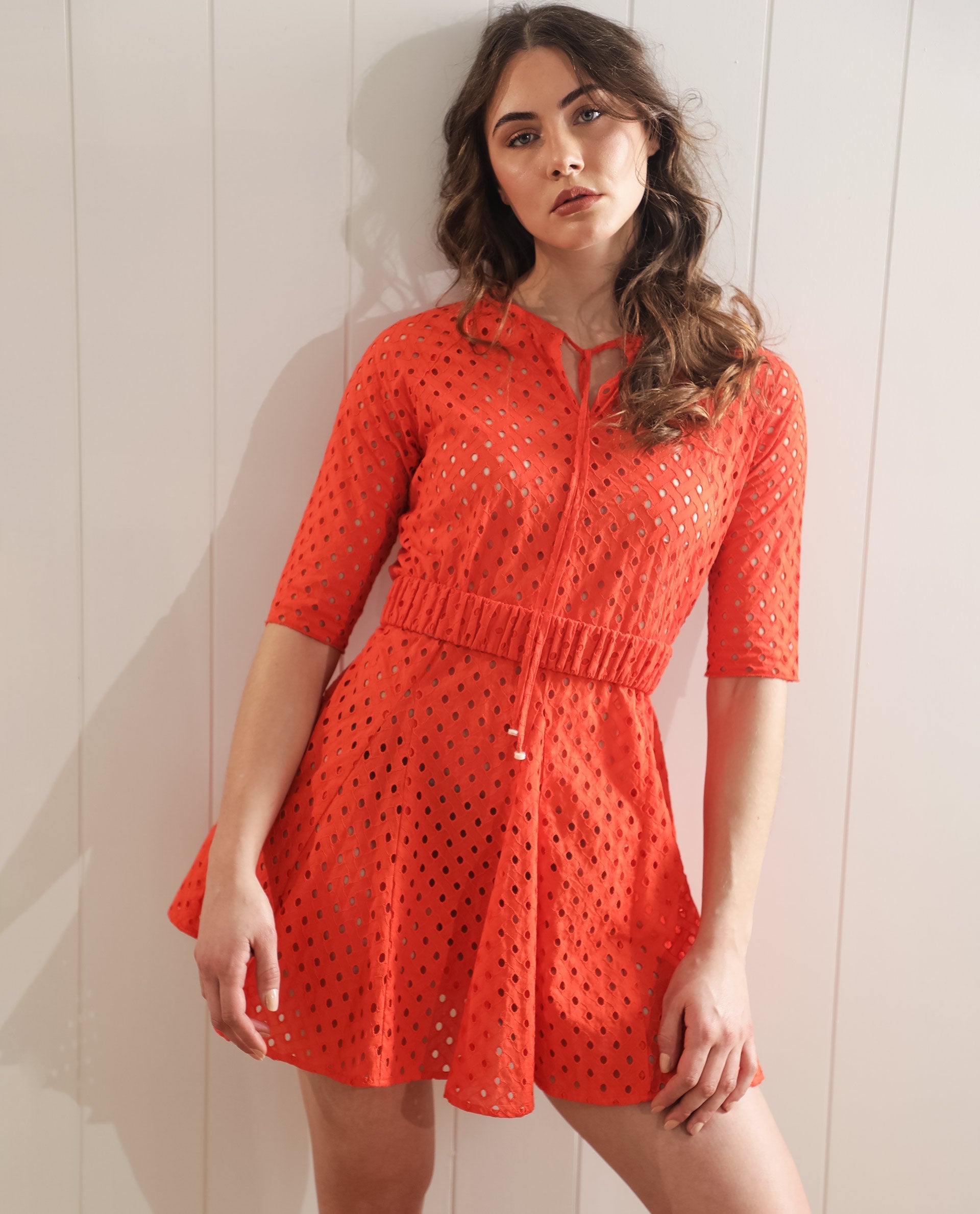 WOMEN'S BEX ORANGE DRESS COTTON FABRIC FULL SLEEVES SOLID