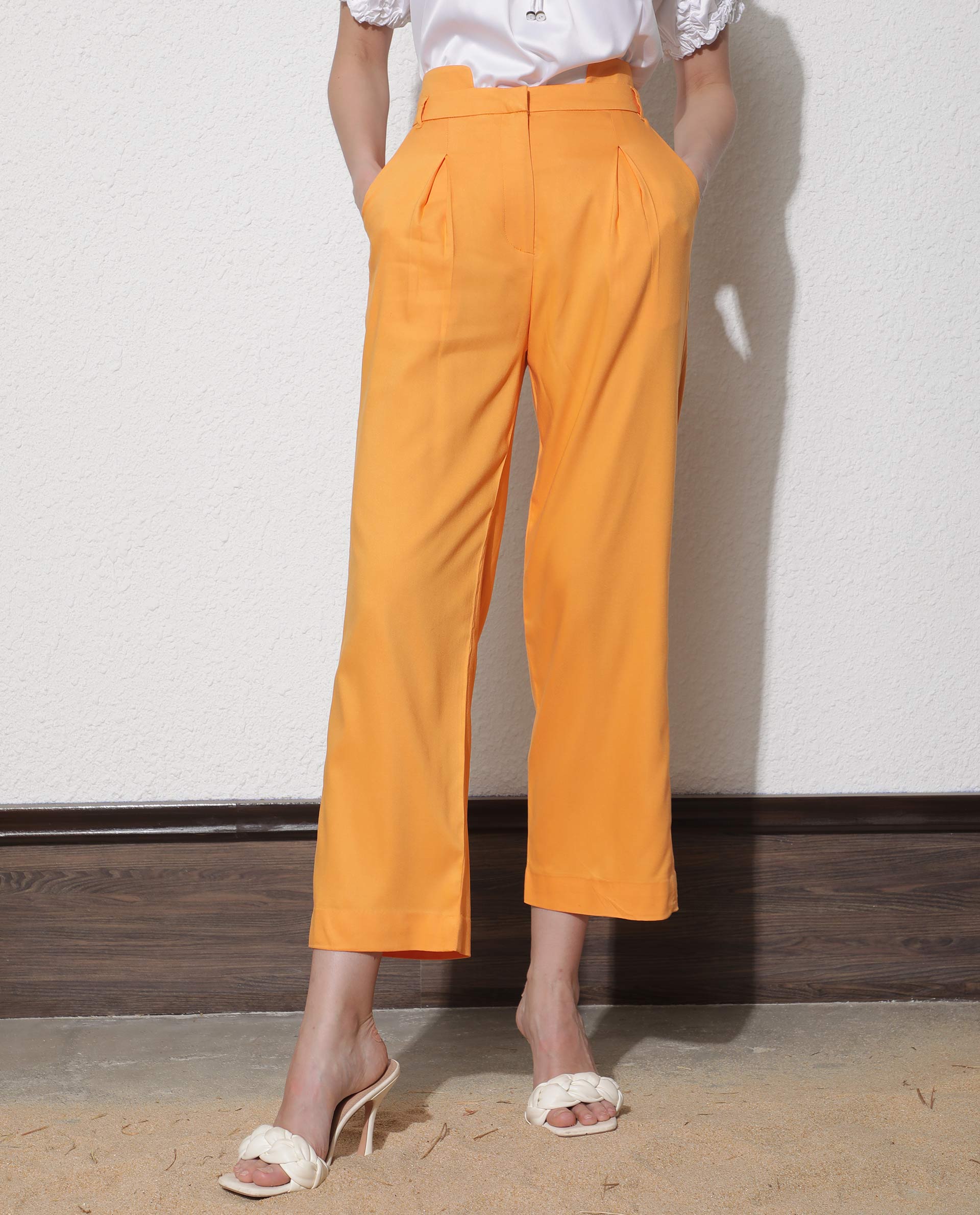 WOMEN'S EVANOVA MUSTARD TROUSERS POLY VISCOSE ELASTANE FABRIC HIGH WAIST SOLID