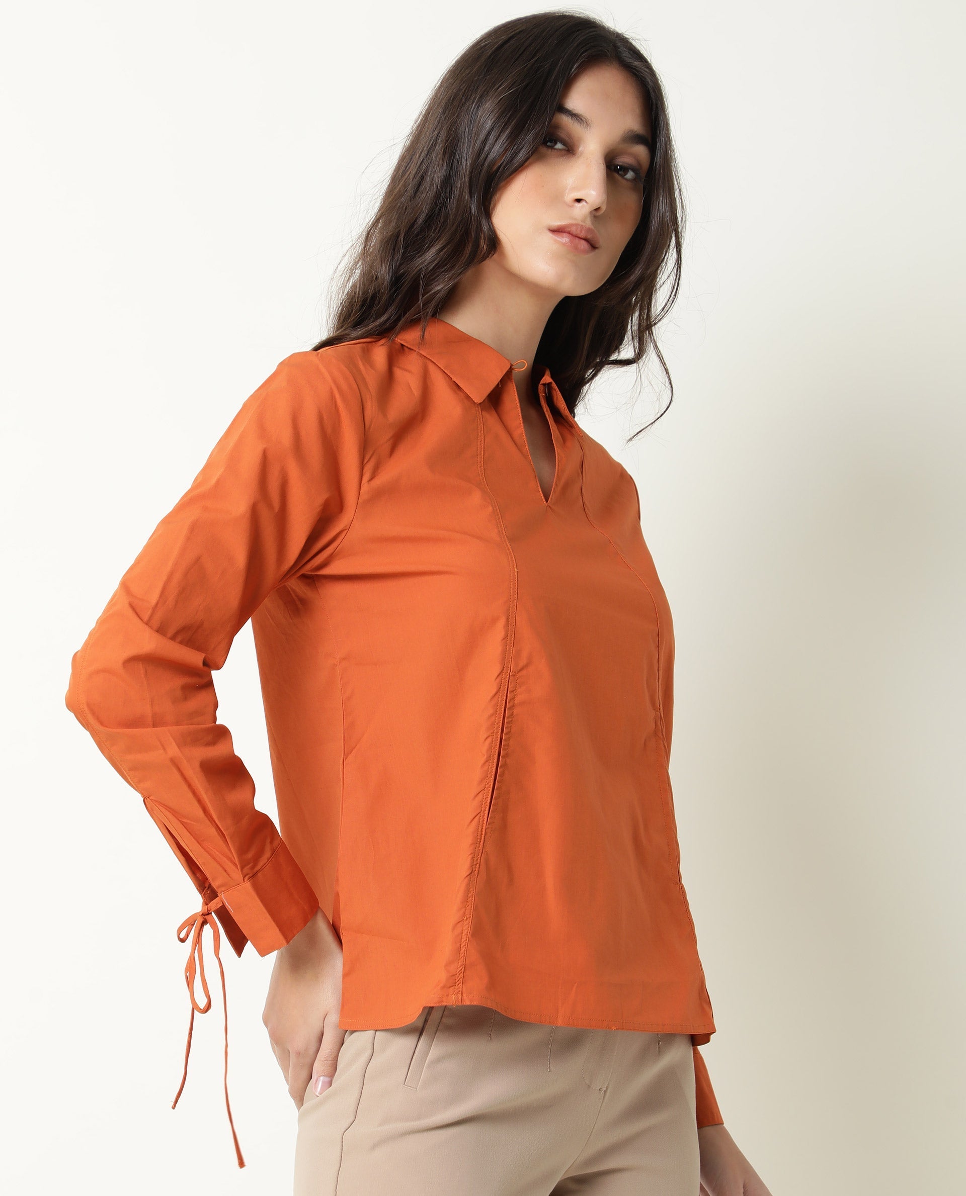 WOMENS MERGE RUST TOP Cotton FABRIC Regular FIT Full Sleeve Collared Neck