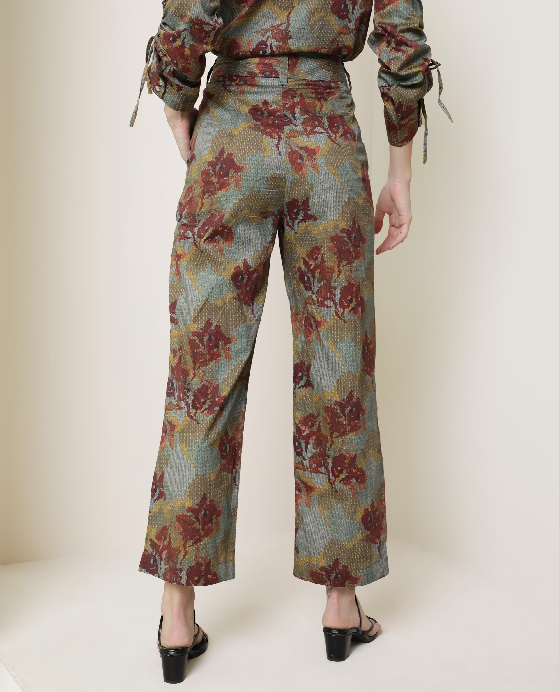 WOMEN'S MILAN OLIVE TROUSERS COTTON FABRIC PRINT