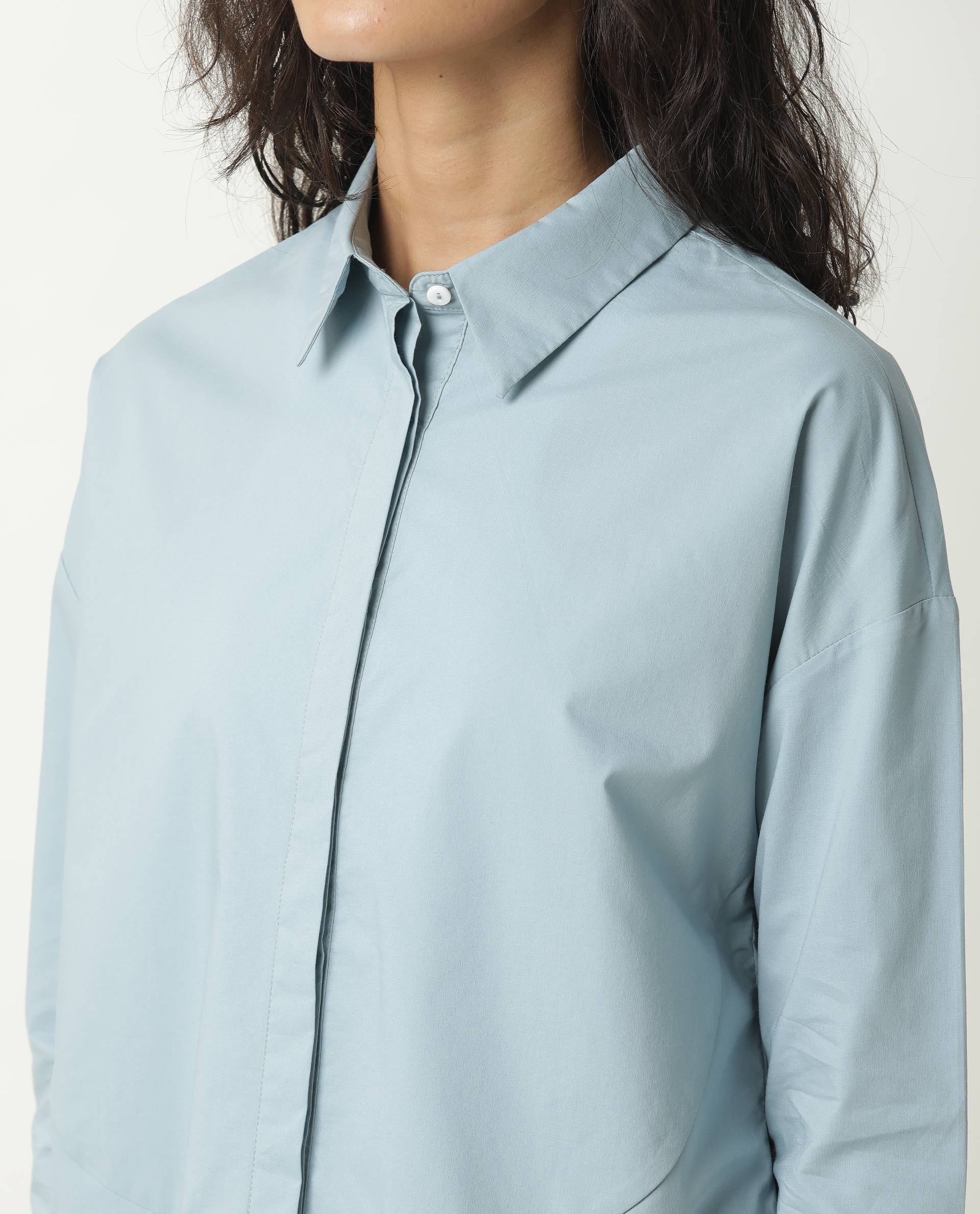 WOMENS ELEVEN BLUE TOP Polyester FABRIC Regular FIT 3/4 Sleeve Collared Neck