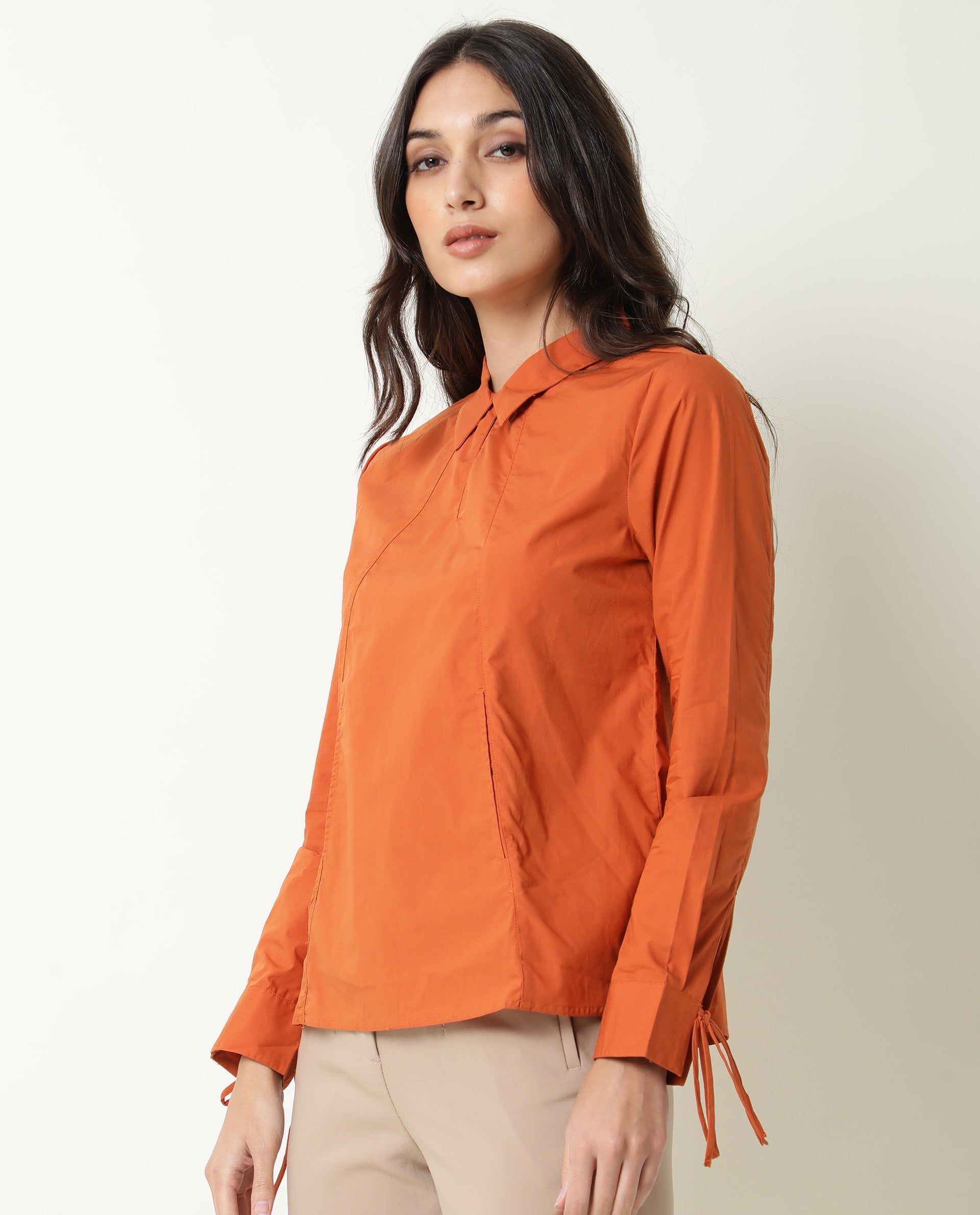 WOMENS MERGE RUST TOP Cotton FABRIC Regular FIT Full Sleeve Collared Neck