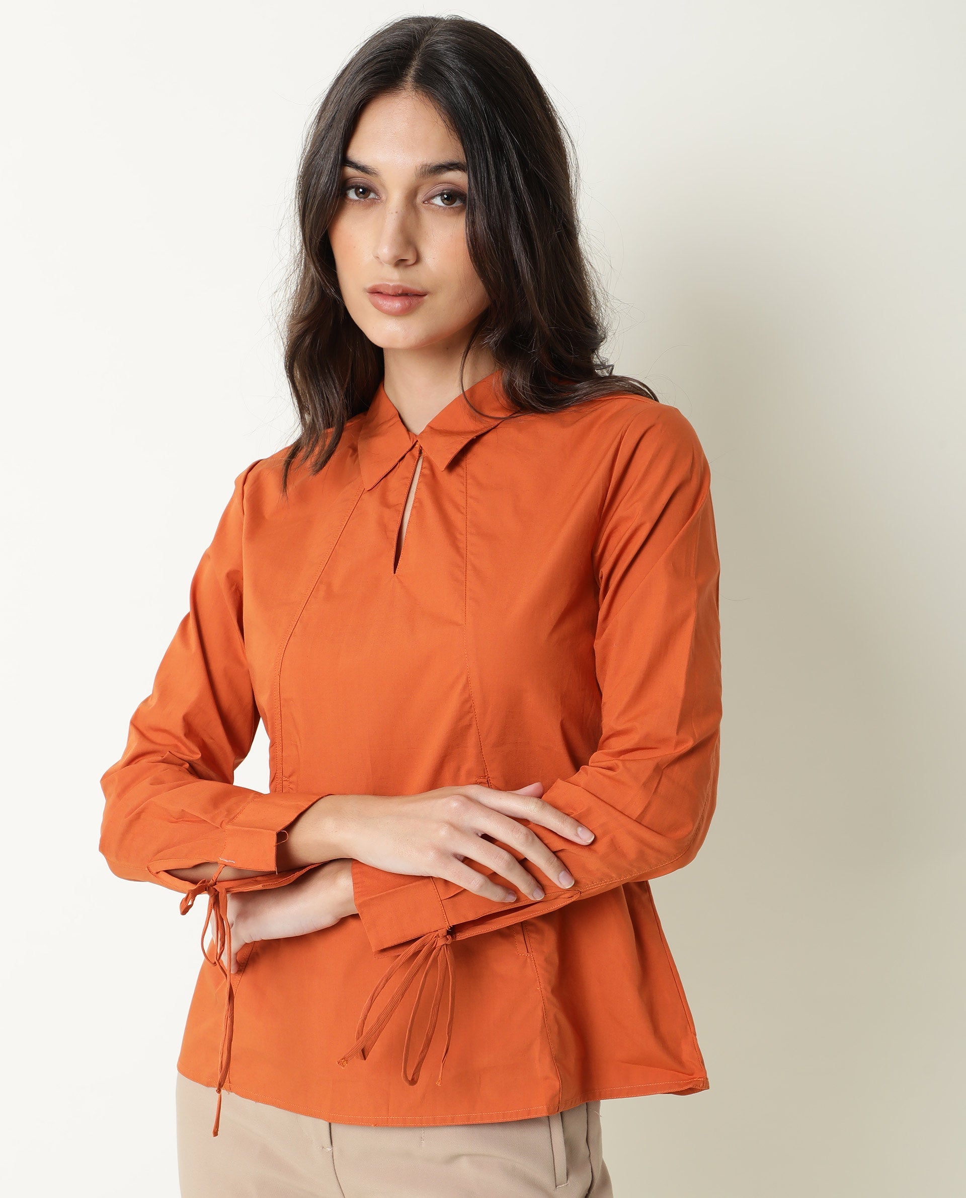 WOMENS MERGE RUST TOP Cotton FABRIC Regular FIT Full Sleeve Collared Neck