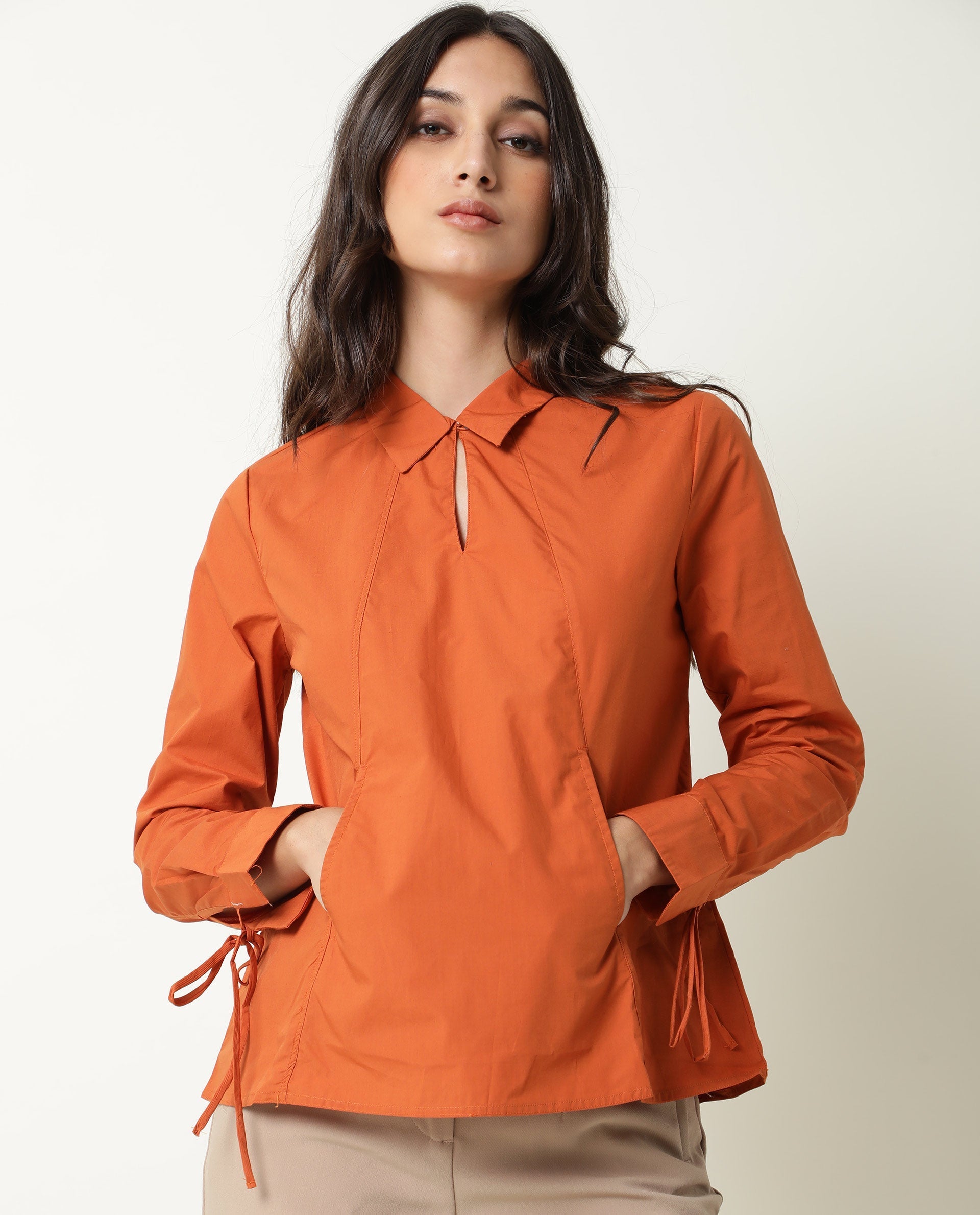 WOMENS MERGE RUST TOP Cotton FABRIC Regular FIT Full Sleeve Collared Neck