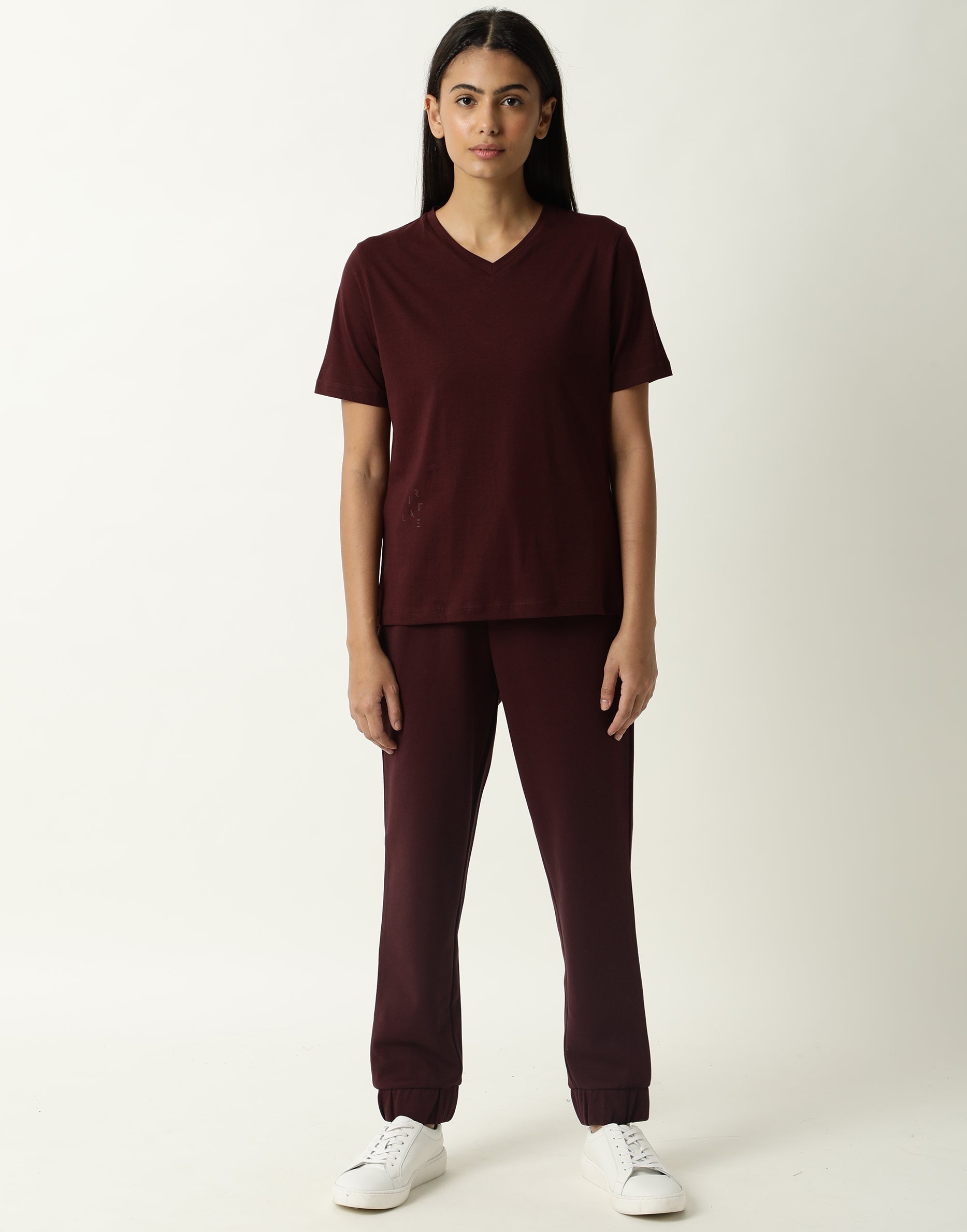 V-NECK TEE BURNT PRUNE WOMEN