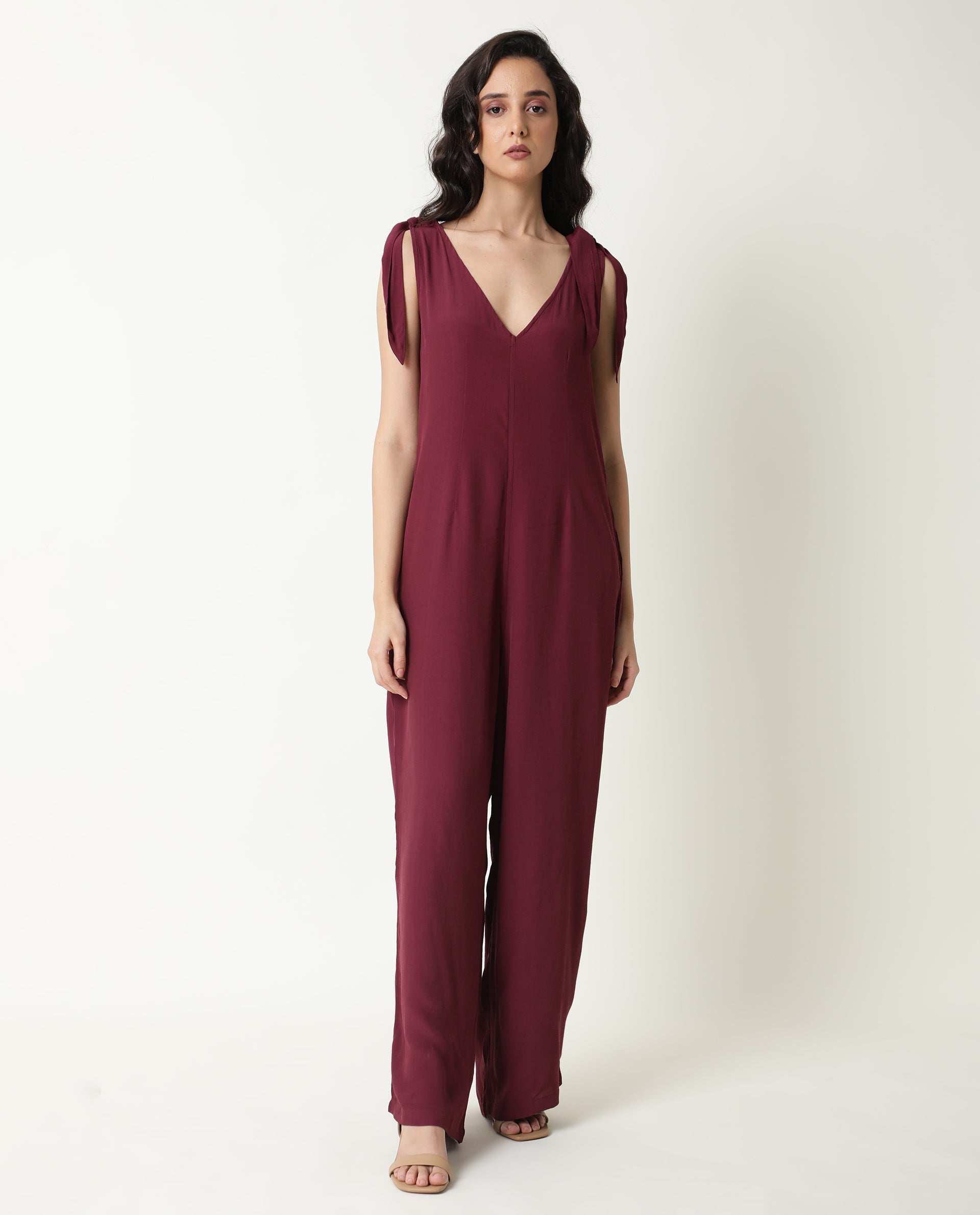 WOMENS PIVOT MAROON JUMPSUIT Viscose FABRIC Regular FIT Sleeveless V Neck