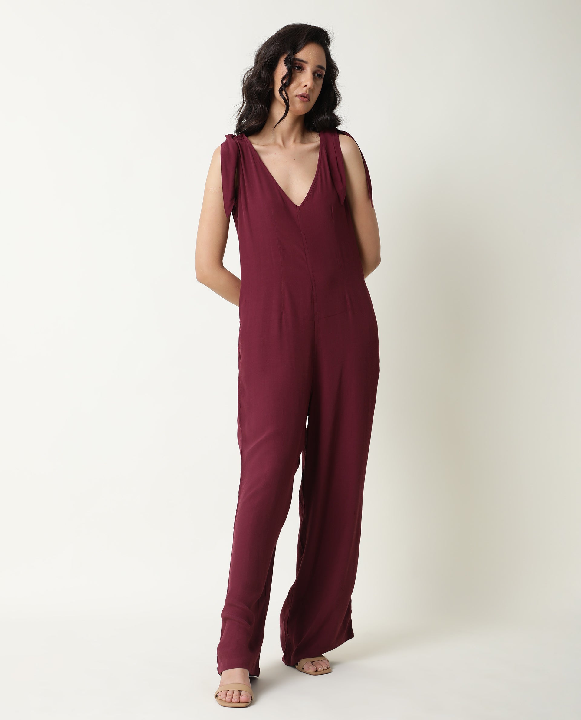 WOMENS PIVOT MAROON JUMPSUIT Viscose FABRIC Regular FIT Sleeveless V Neck