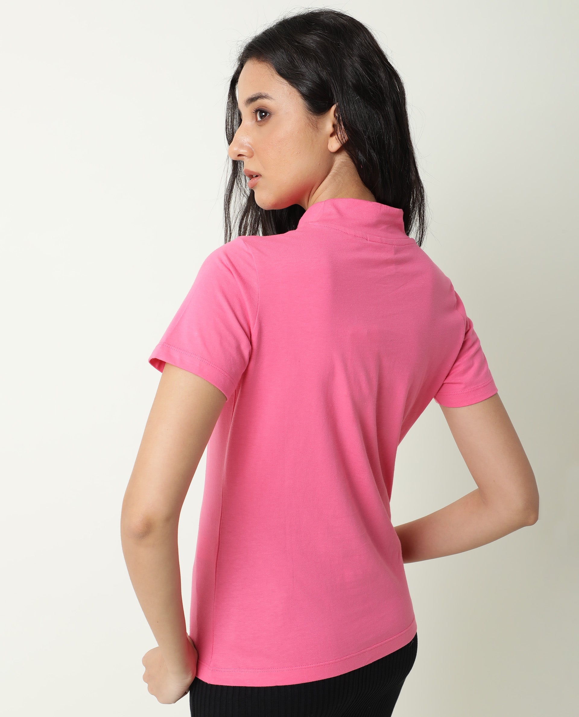 WOMENS ZOLTEN PINK T-SHIRT Cotton FABRIC Regular FIT Short Sleeve High Neck