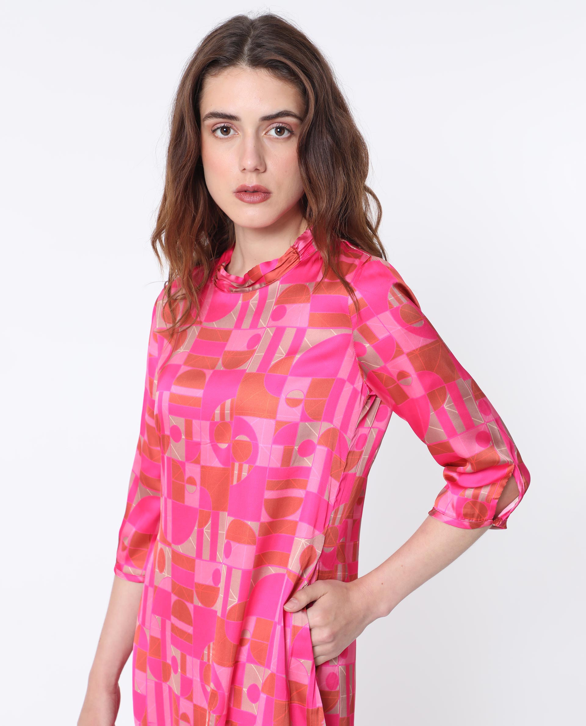 WOMEN'S JOHNSTONE PINK DRESS POLYESTER FABRIC PRINTED