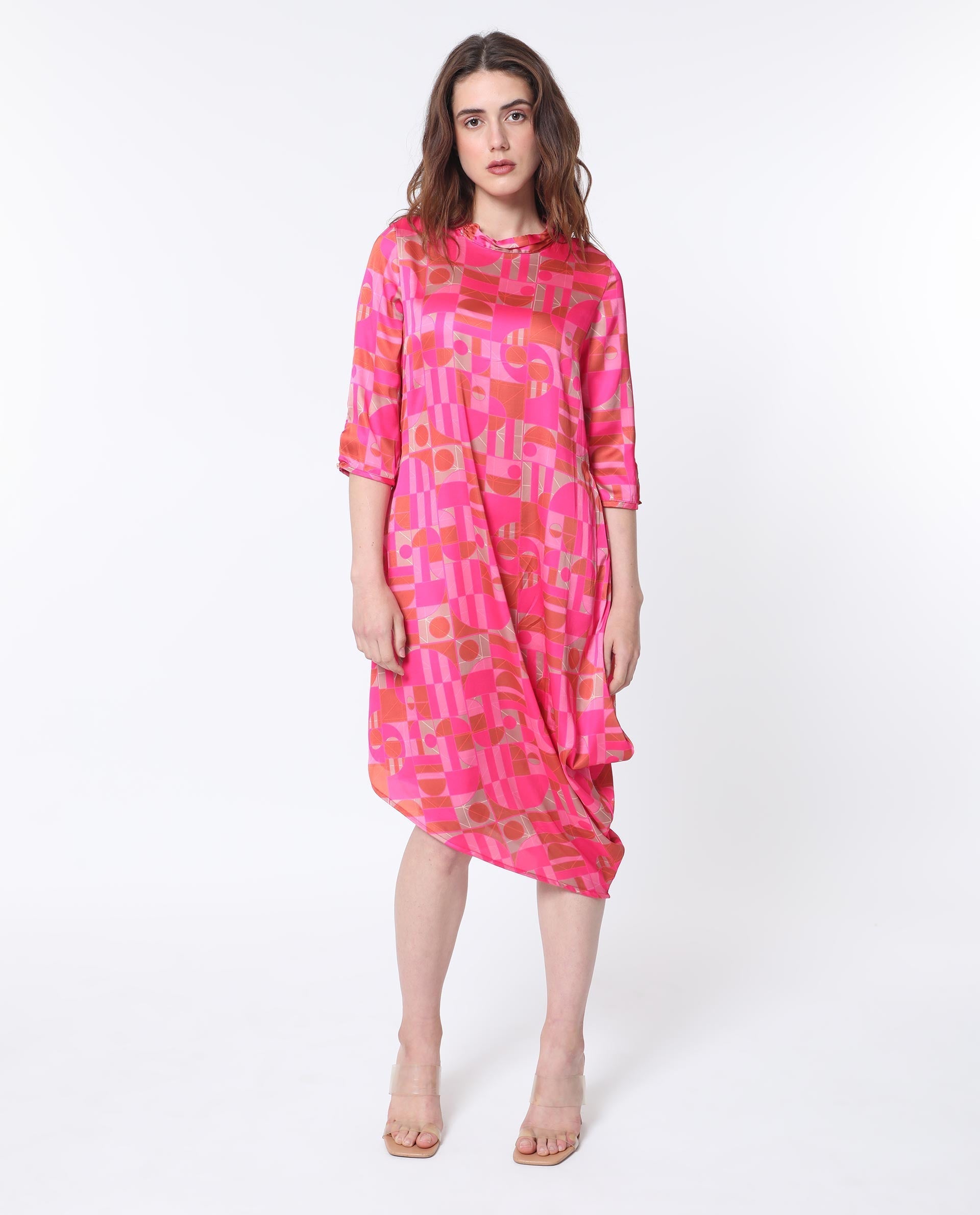 WOMEN'S JOHNSTONE PINK DRESS POLYESTER FABRIC PRINTED