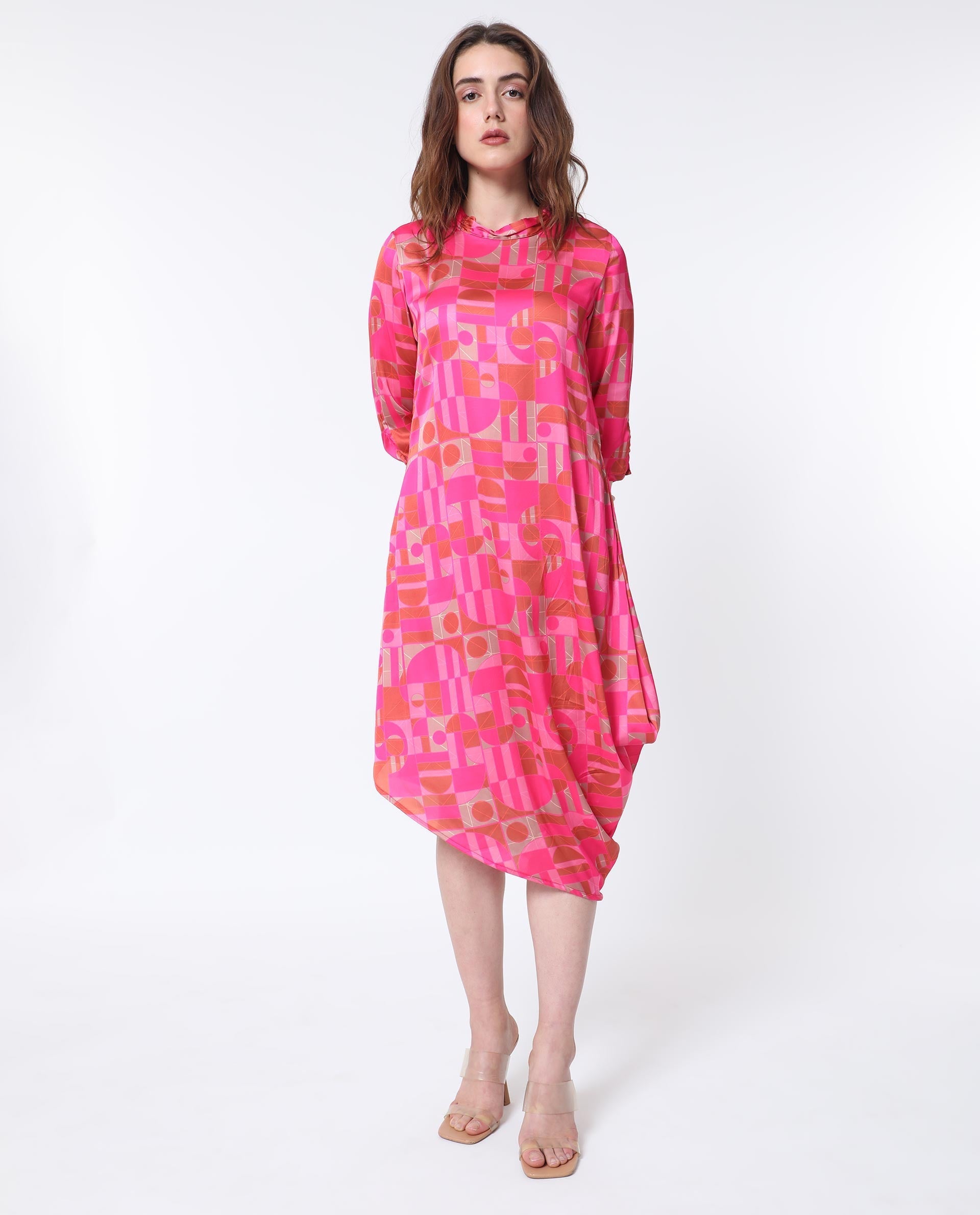 WOMEN'S JOHNSTONE PINK DRESS POLYESTER FABRIC PRINTED