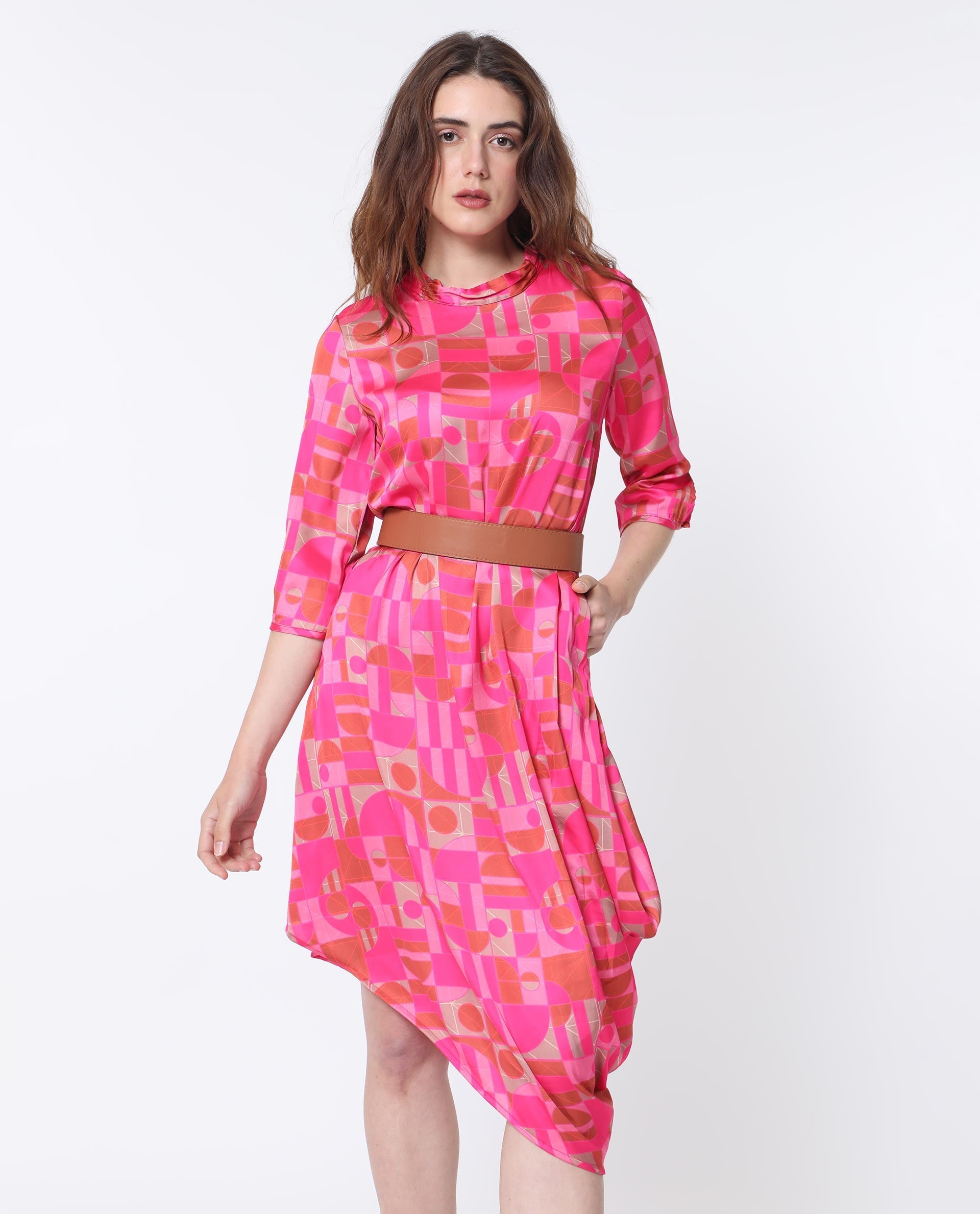 WOMEN'S JOHNSTONE PINK DRESS POLYESTER FABRIC PRINTED