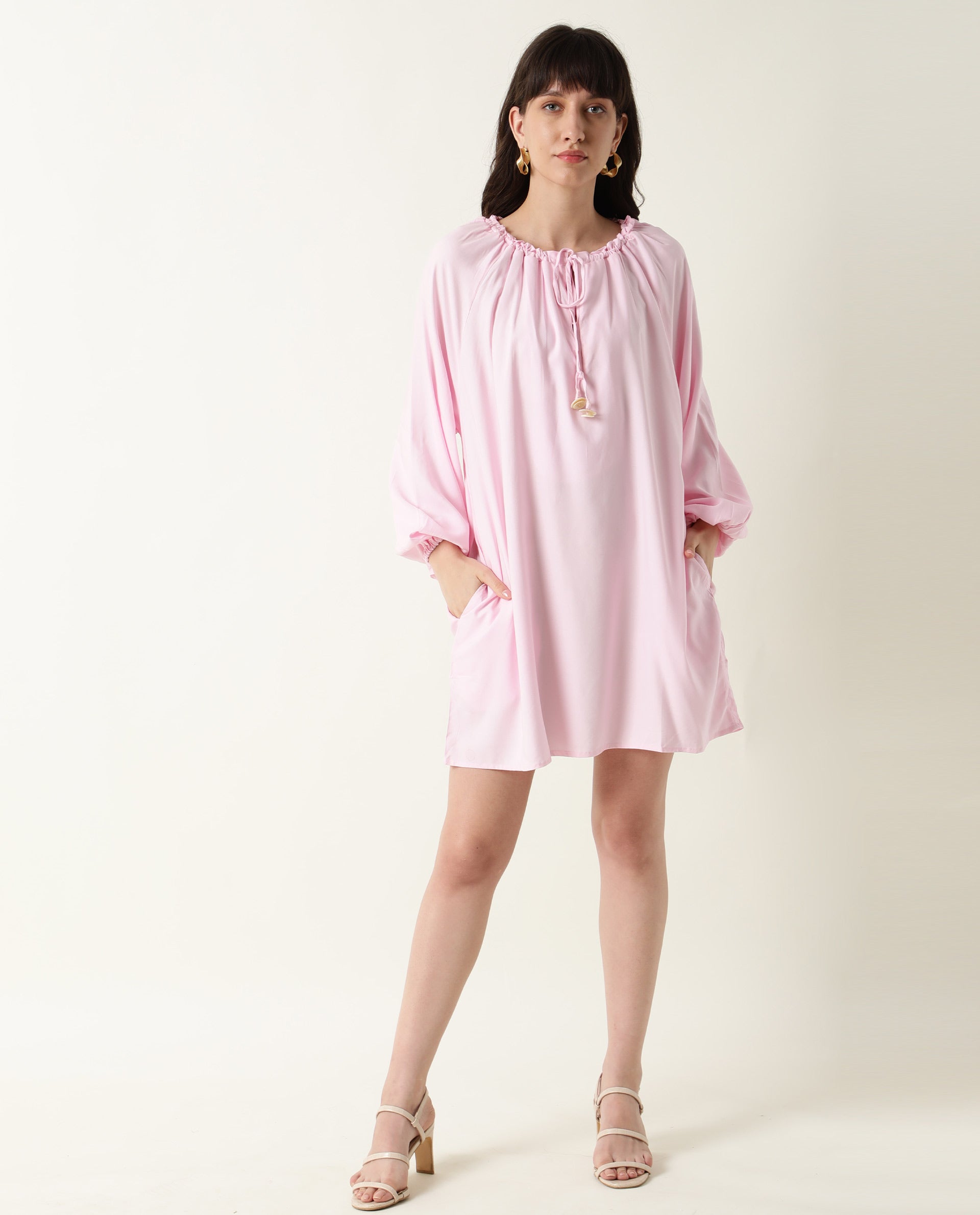 WOMENS MASON PINK VISCOSE FABRIC DRESS BOXY FIT SHORT LENGTH FULL SLEEVE