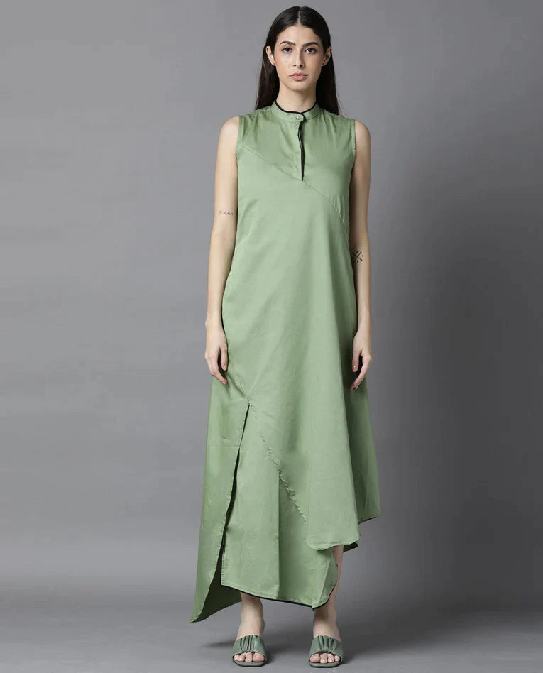 ASYMMETRIC PANELLED MAXI DRESS SHORE - GREEN
