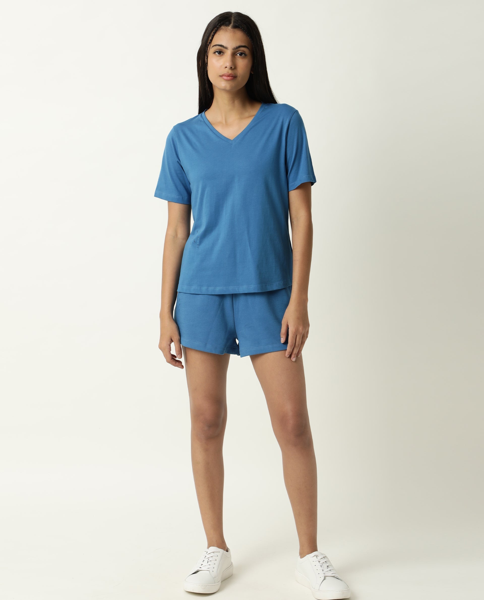 V-NECK TEE ENAMEL BLUE WOMEN