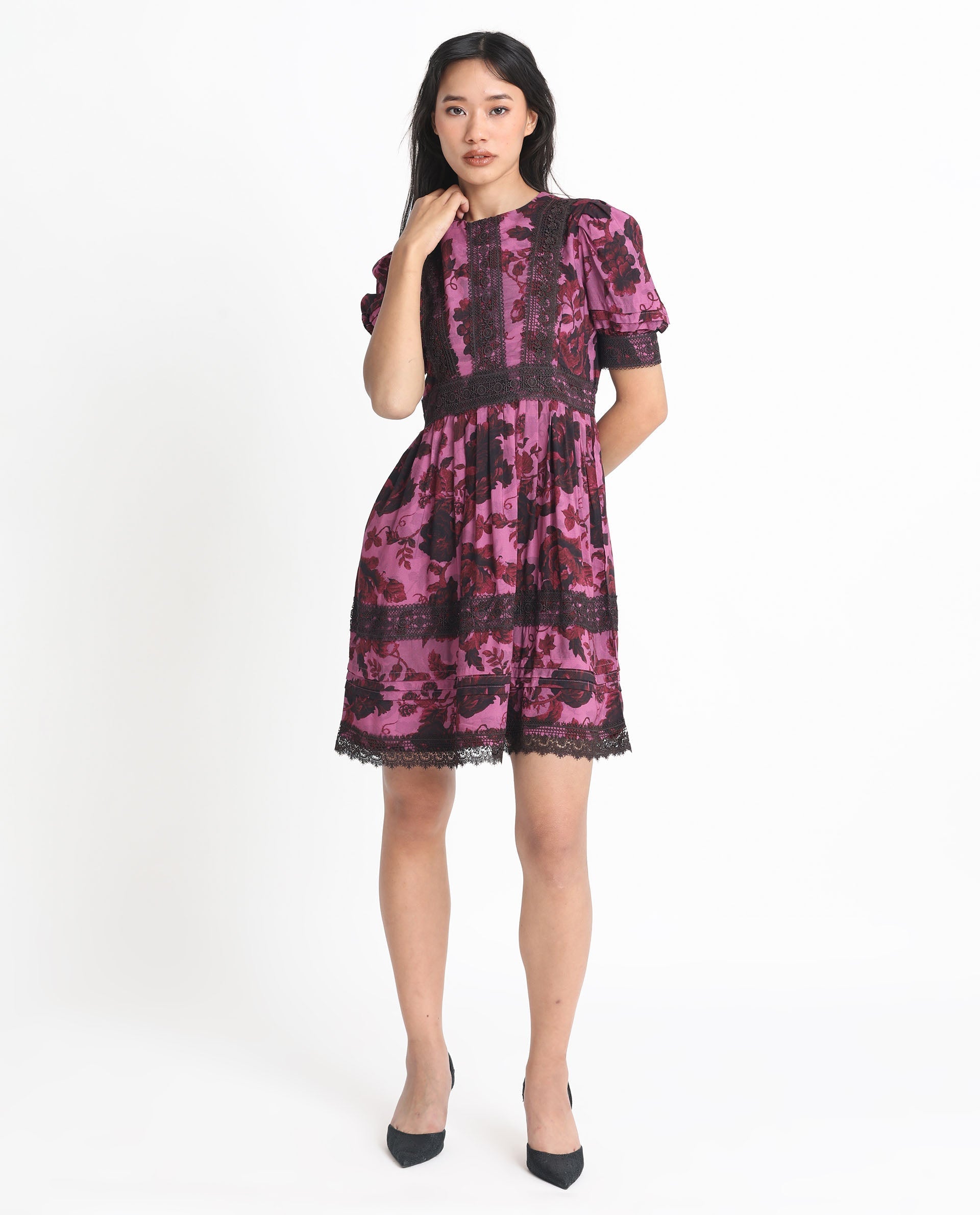 WOMEN'S MARTE MAROON DRESS PRINTED